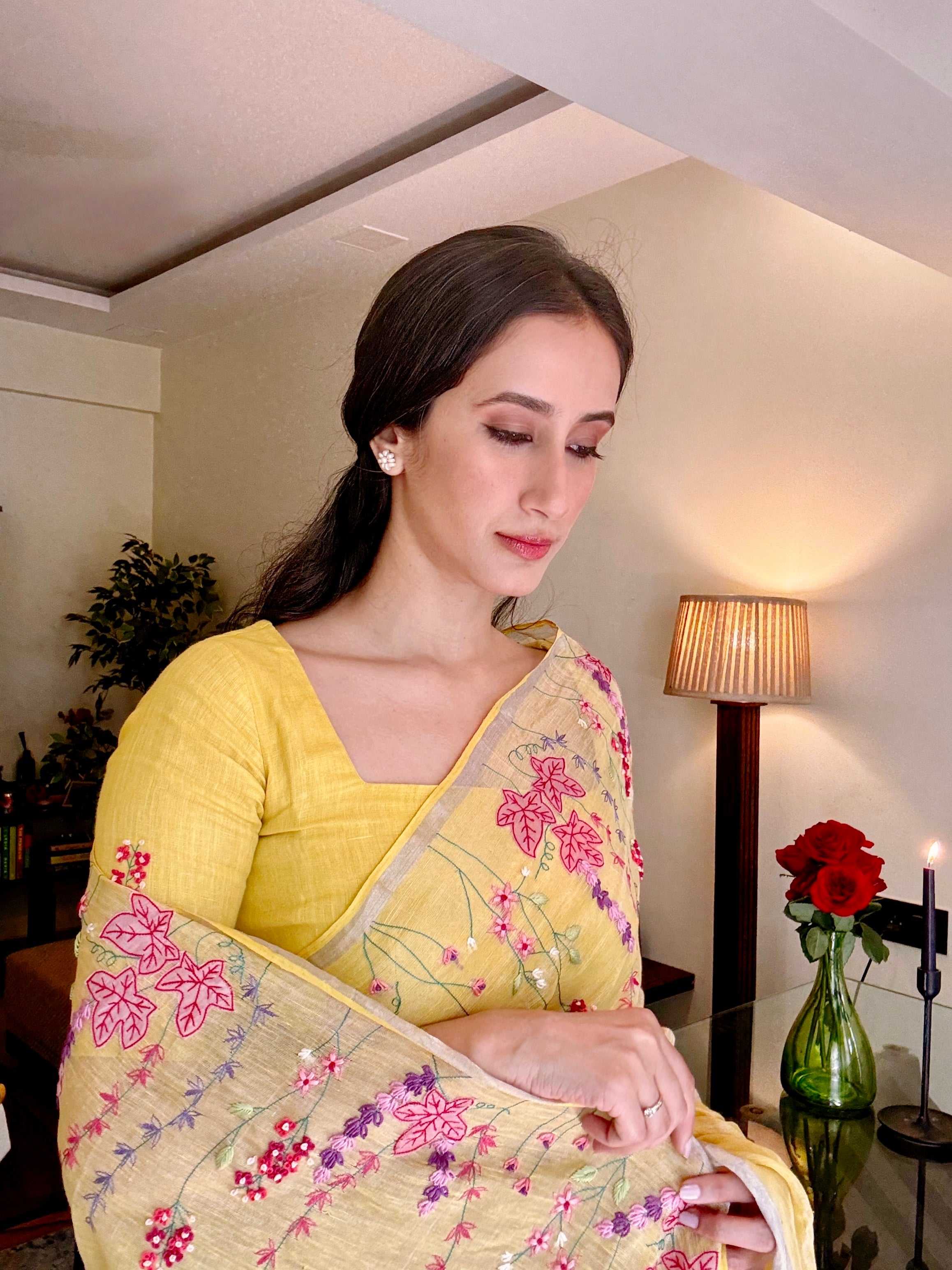 Amal Zari Linen Sari