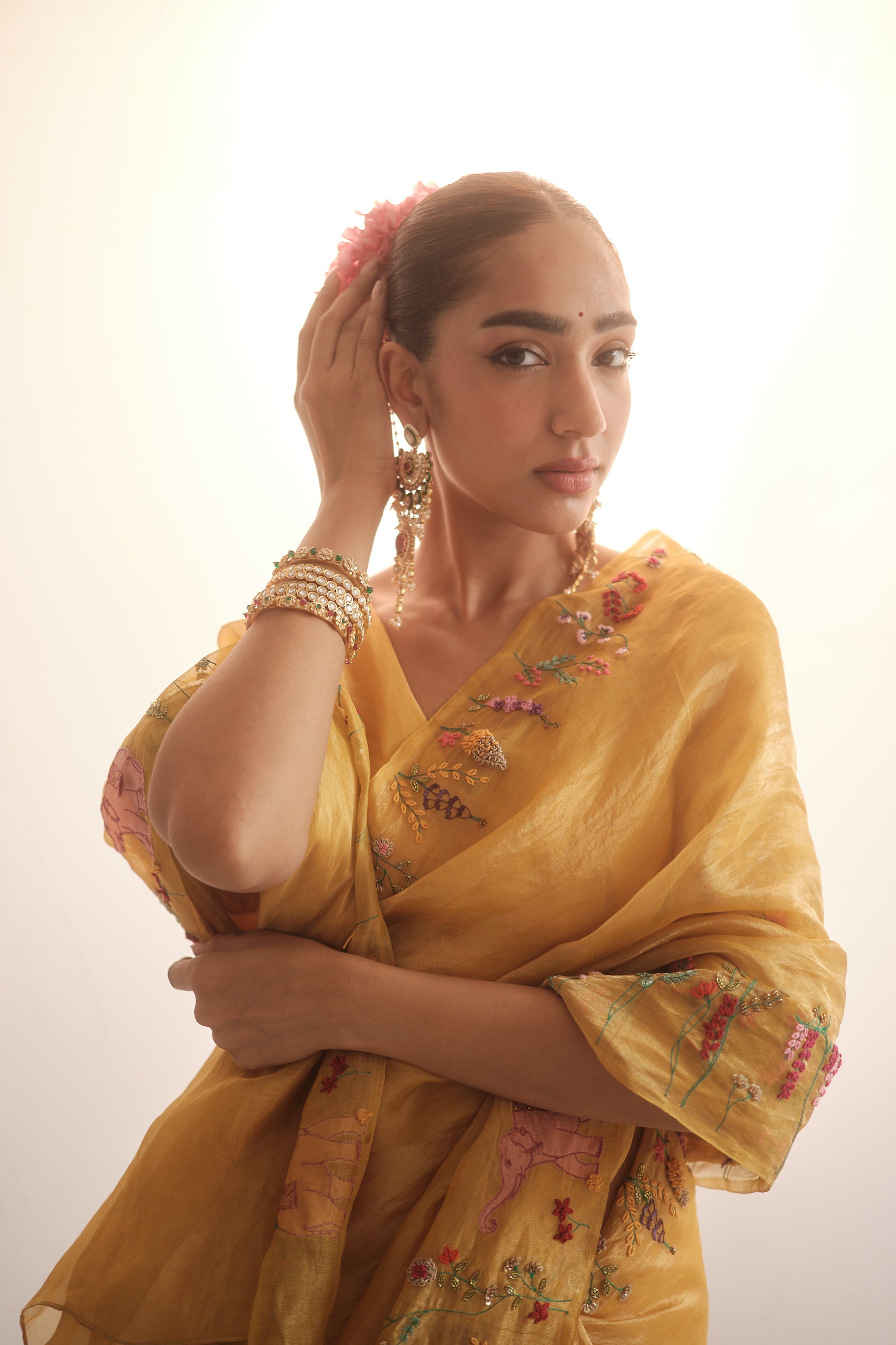 Sunehri Silk Tissue Sari