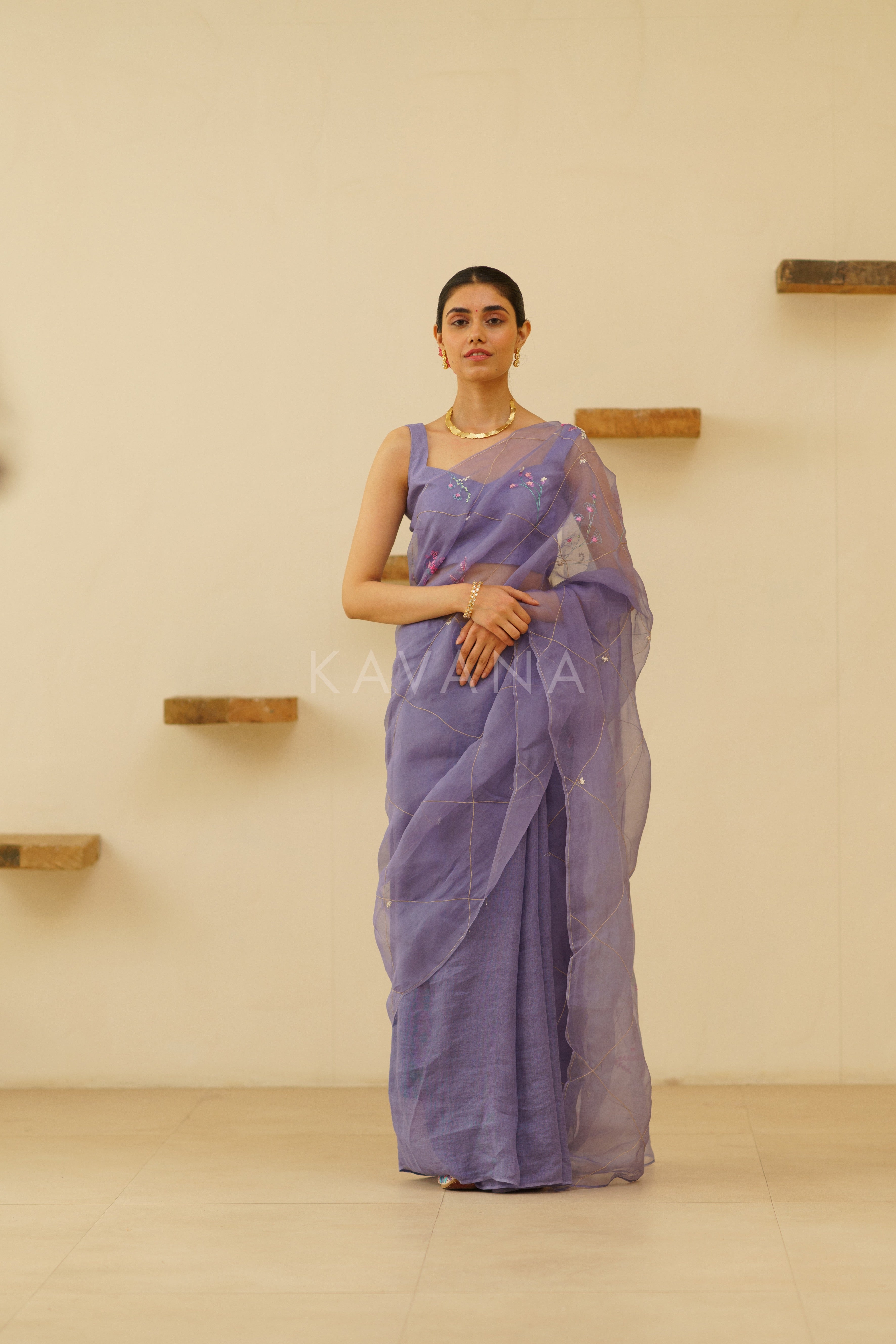 Naher Organza Linen Sari