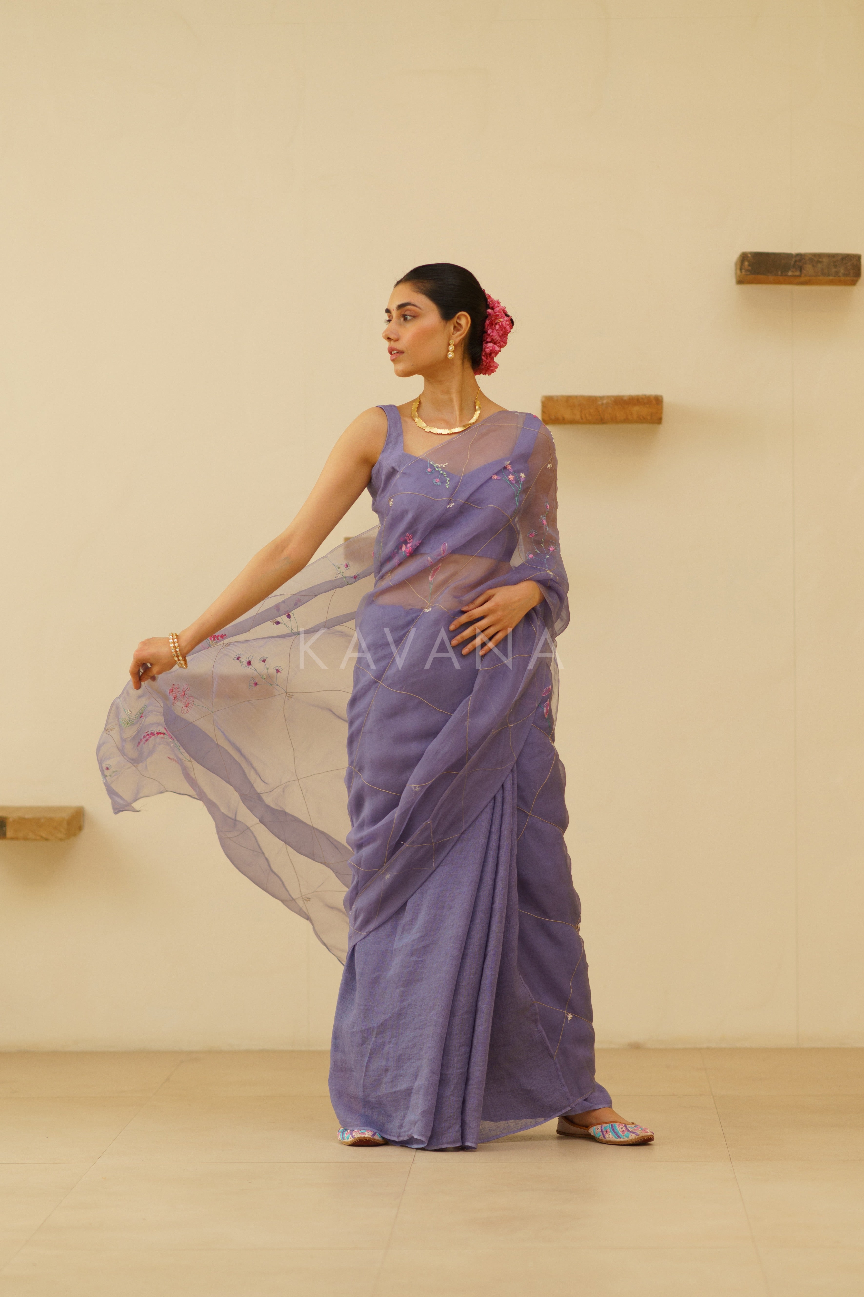 Naher Organza Linen Sari