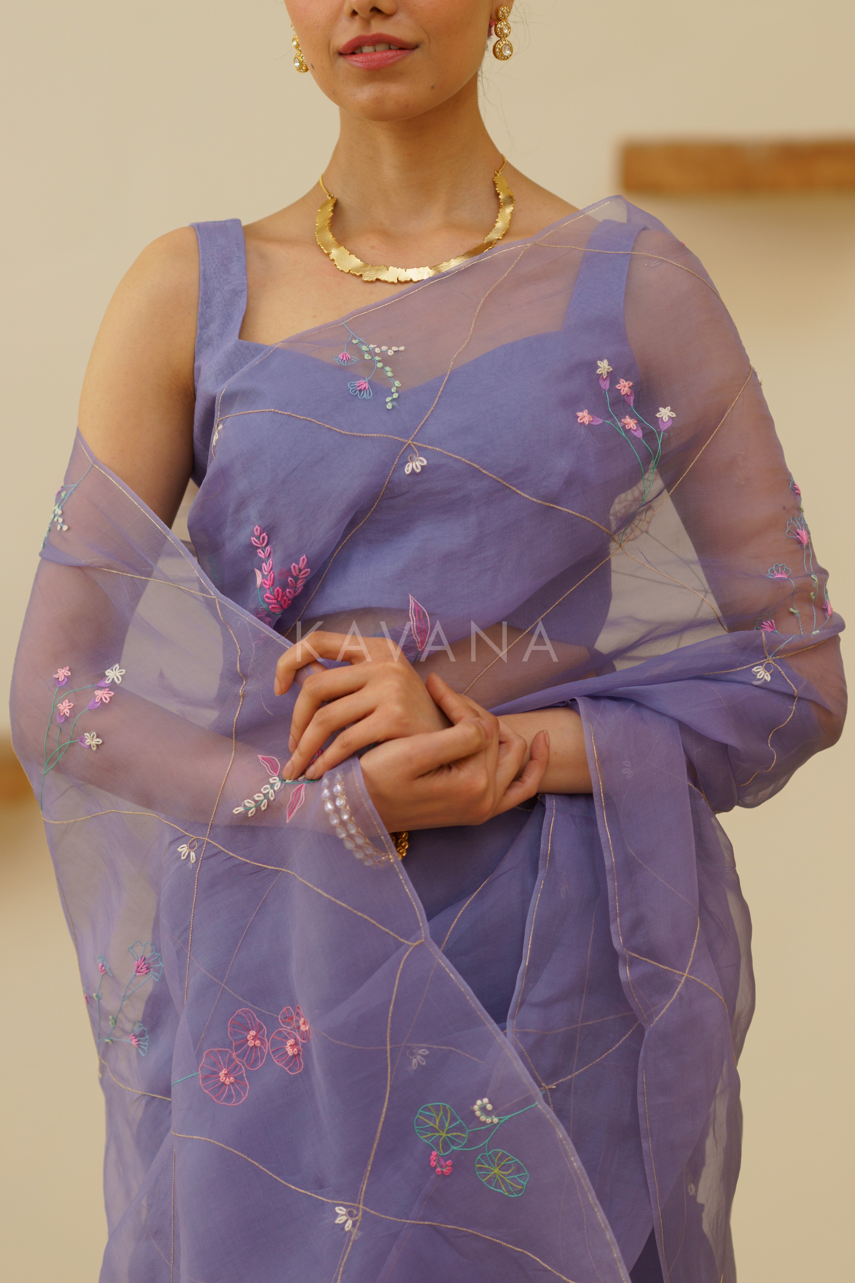 Naher Organza Linen Sari