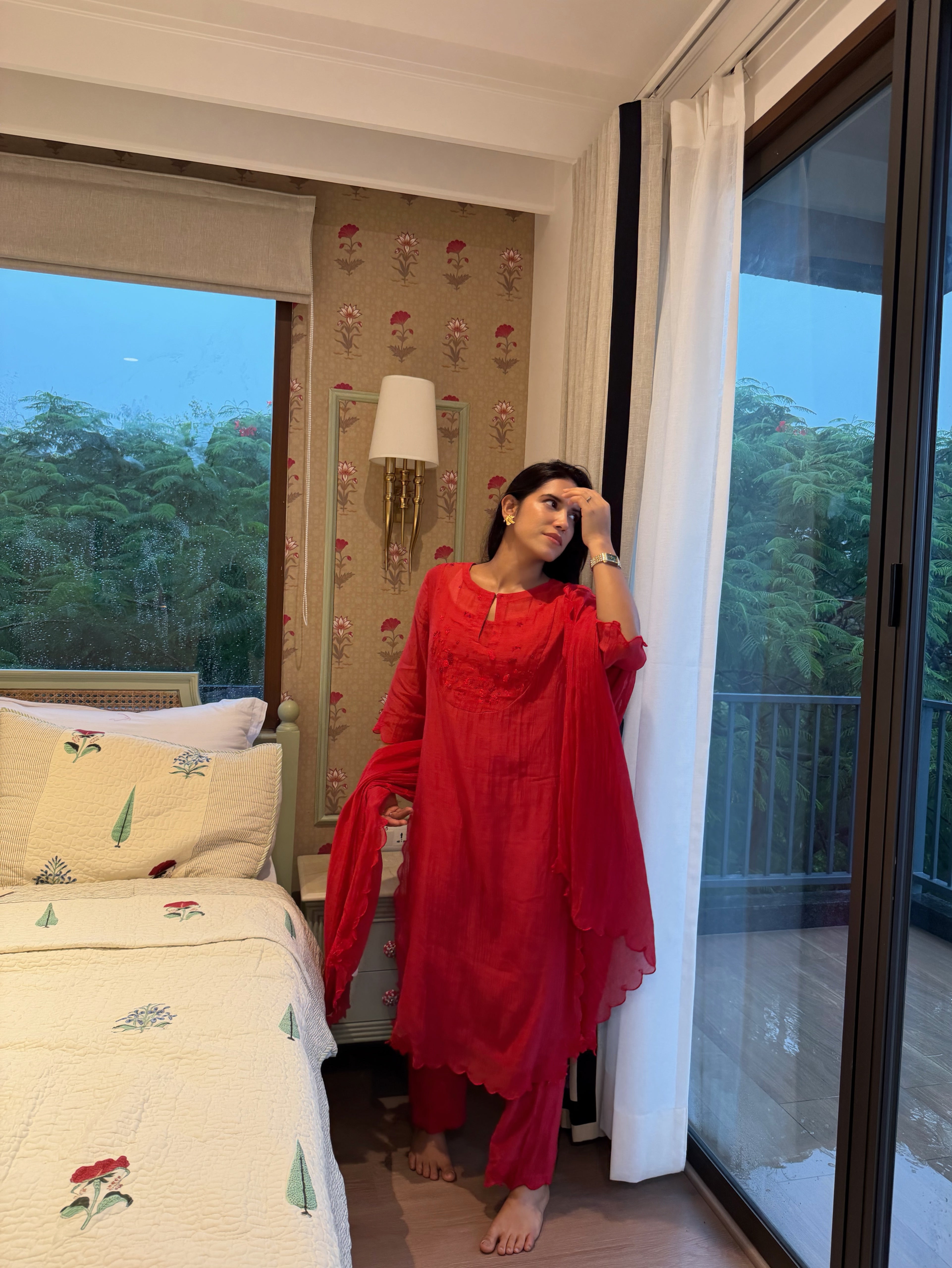 Red Mishri Chanderi Kurta Set