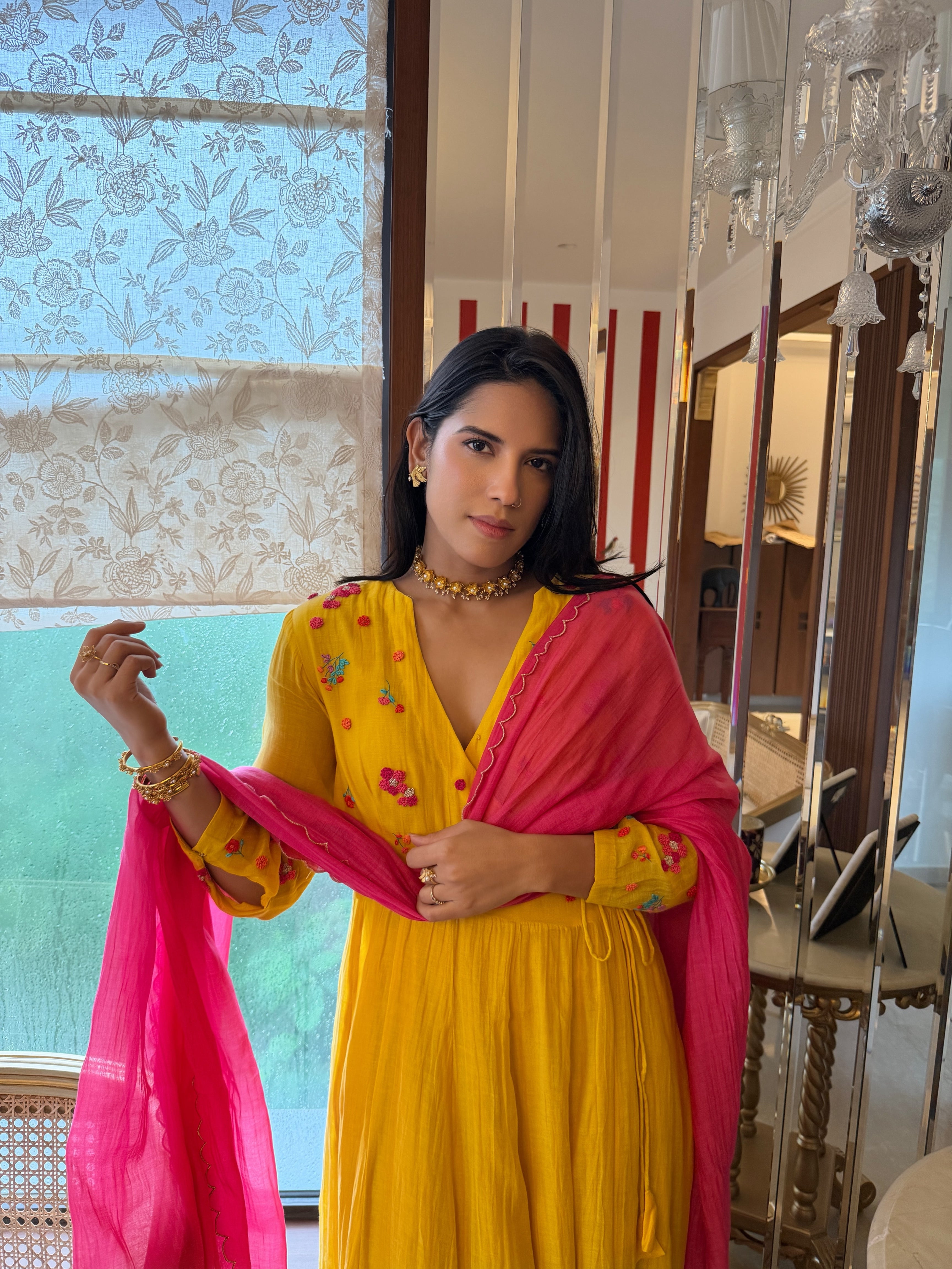 Yellow Alka Chanderi Kurta Set