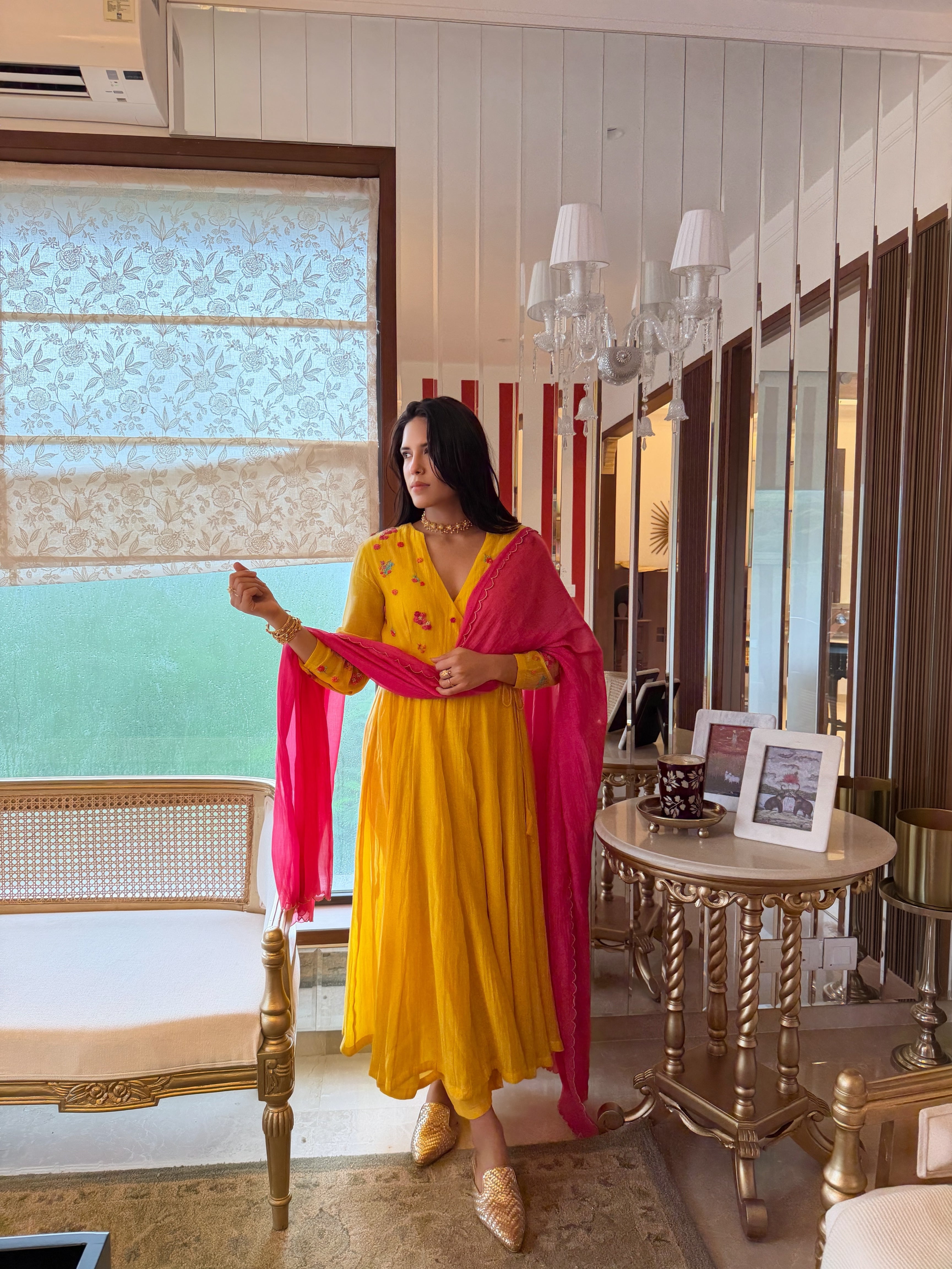Yellow Alka Chanderi Kurta Set