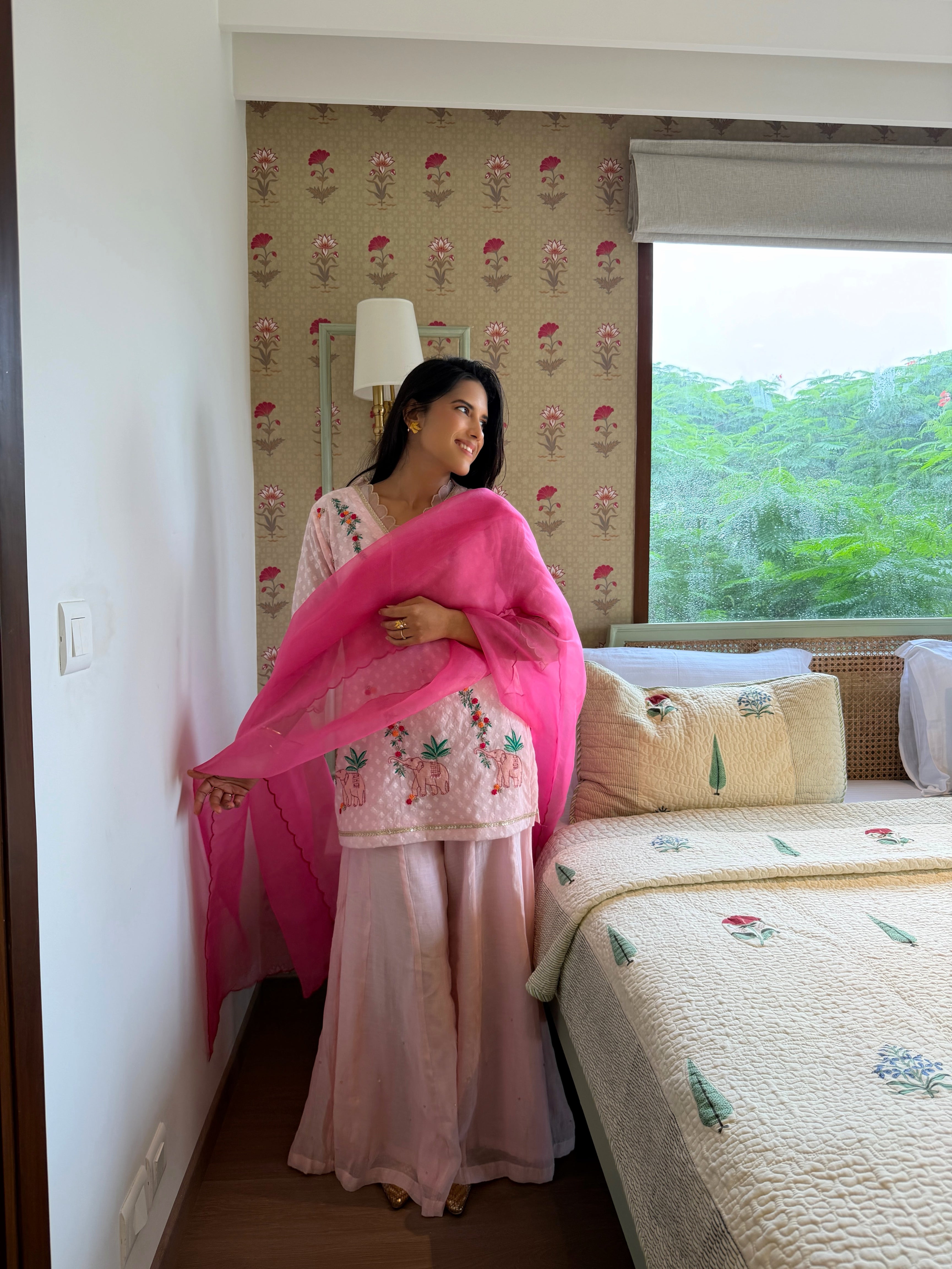 Pink Numani Short Chanderi Kurta Set