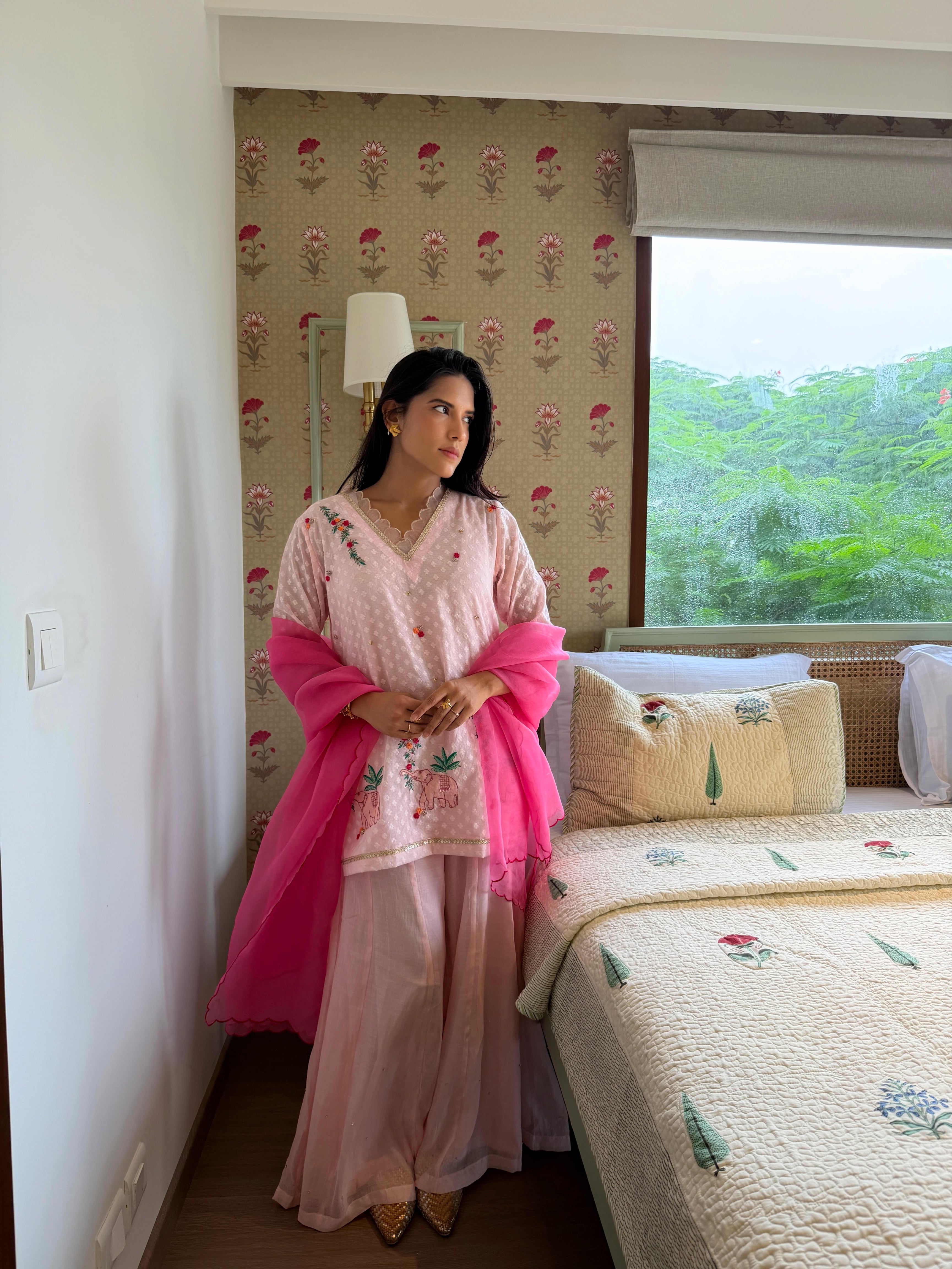 Pink Numani Short Chanderi Kurta Set