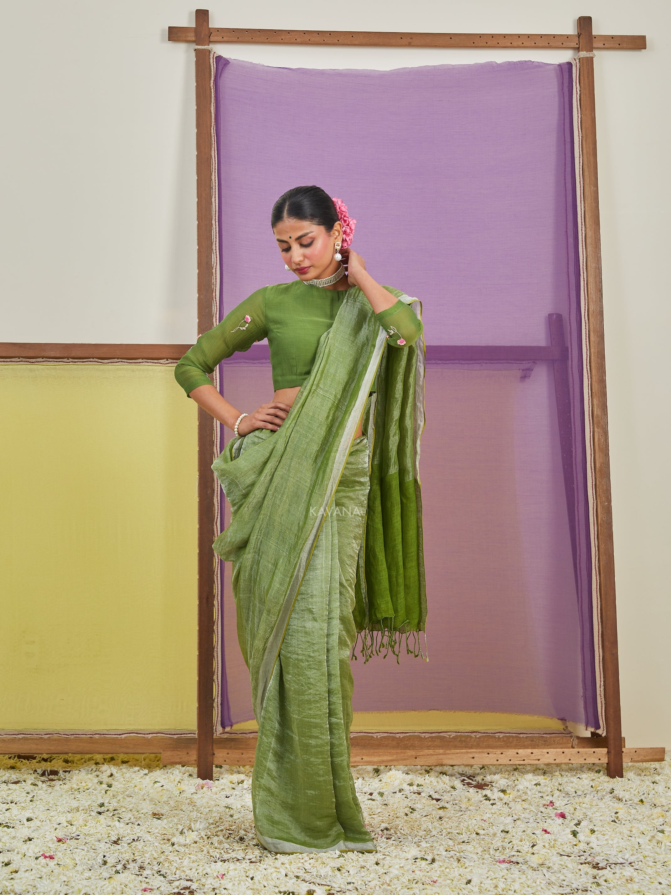 Fiddah Zari Linen Sari