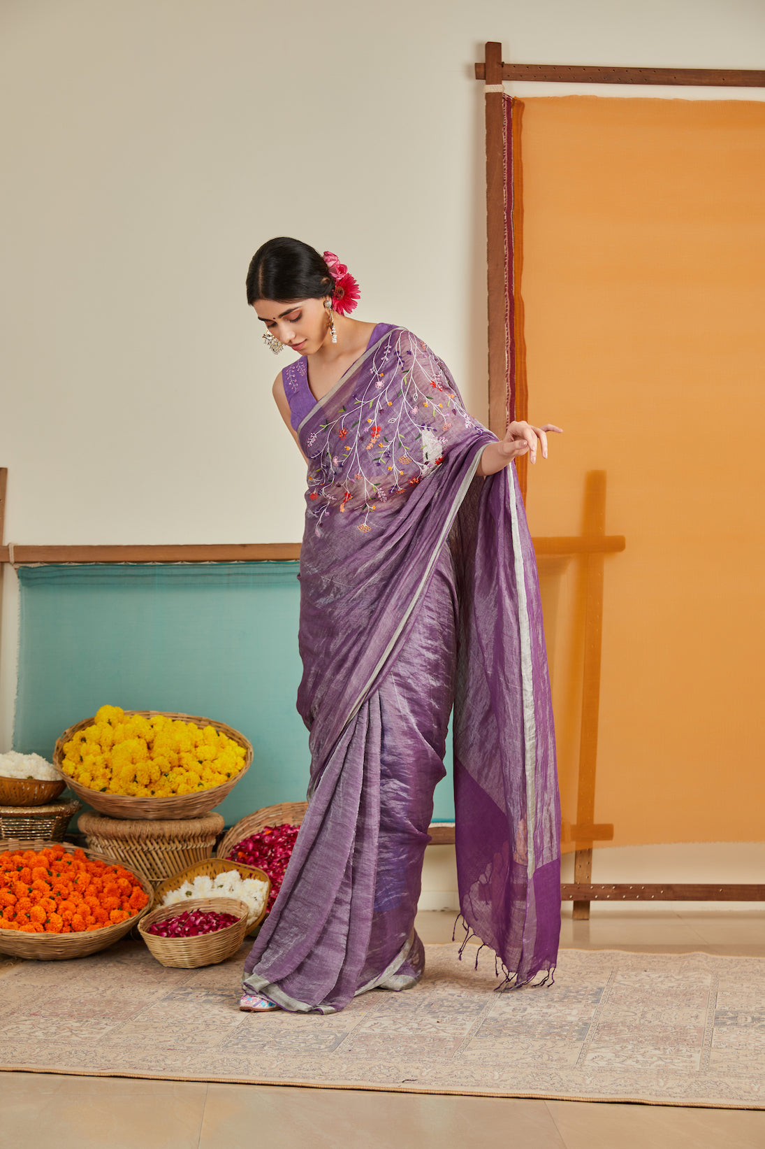 Nur Zari Linen Sari