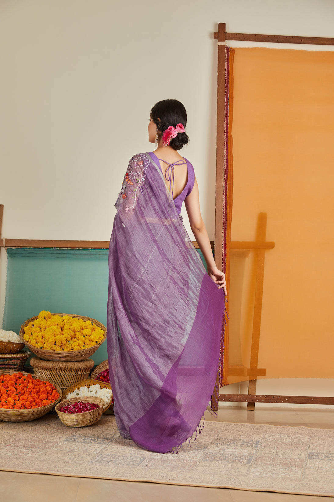 Nur Zari Linen Sari