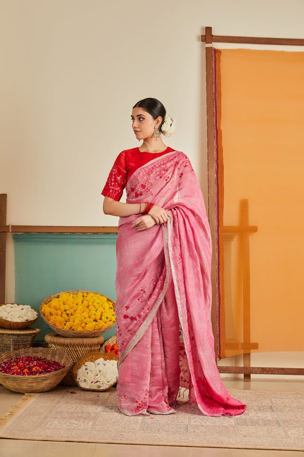 Gul Zari Linen Sari