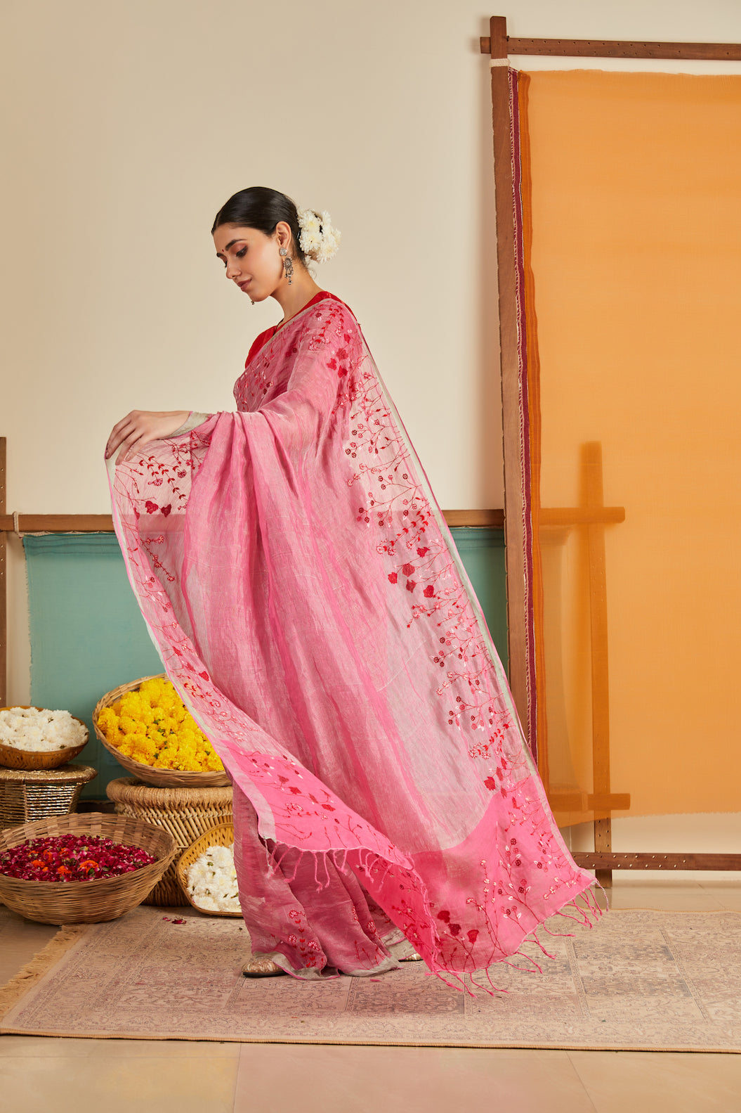 Gul Zari Linen Sari