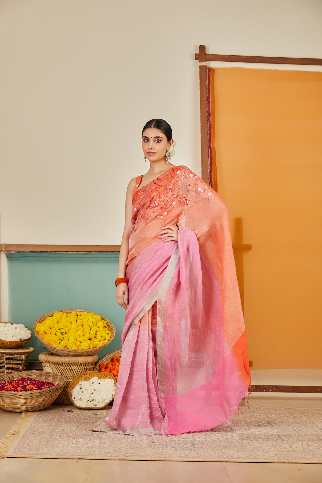 Laila Zari Linen Sari
