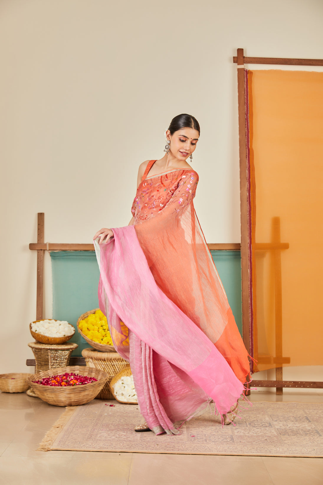 Laila Zari Linen Sari