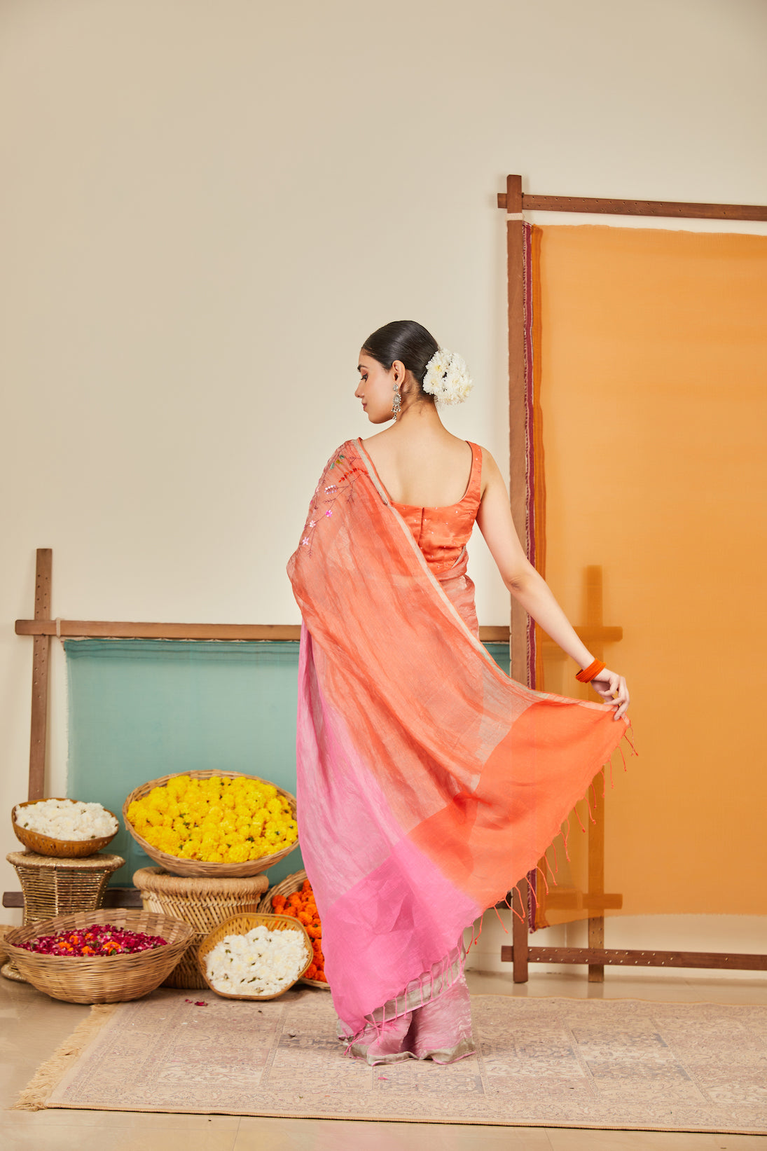 Laila Zari Linen Sari