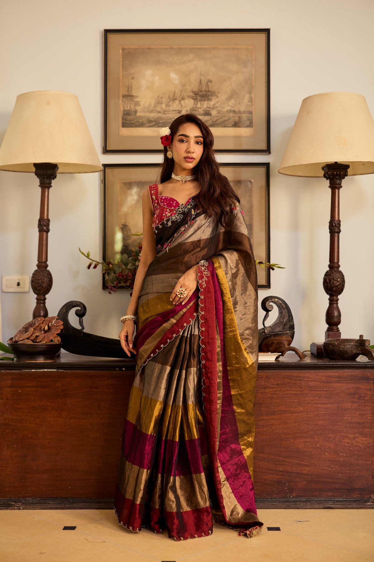 Gauri Tissue Silk Stripe Sari