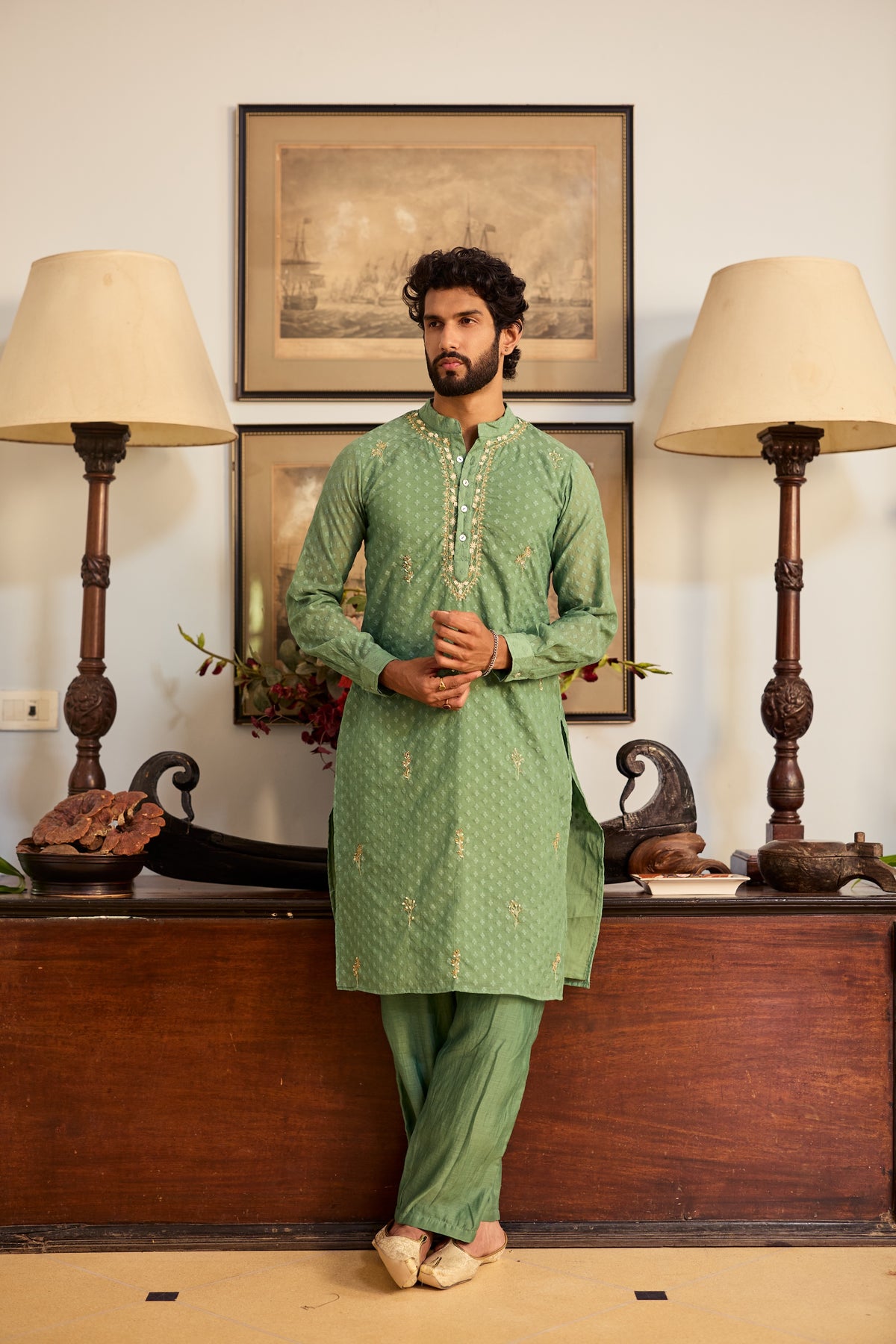 Harit Men Chanderi Kurta Set