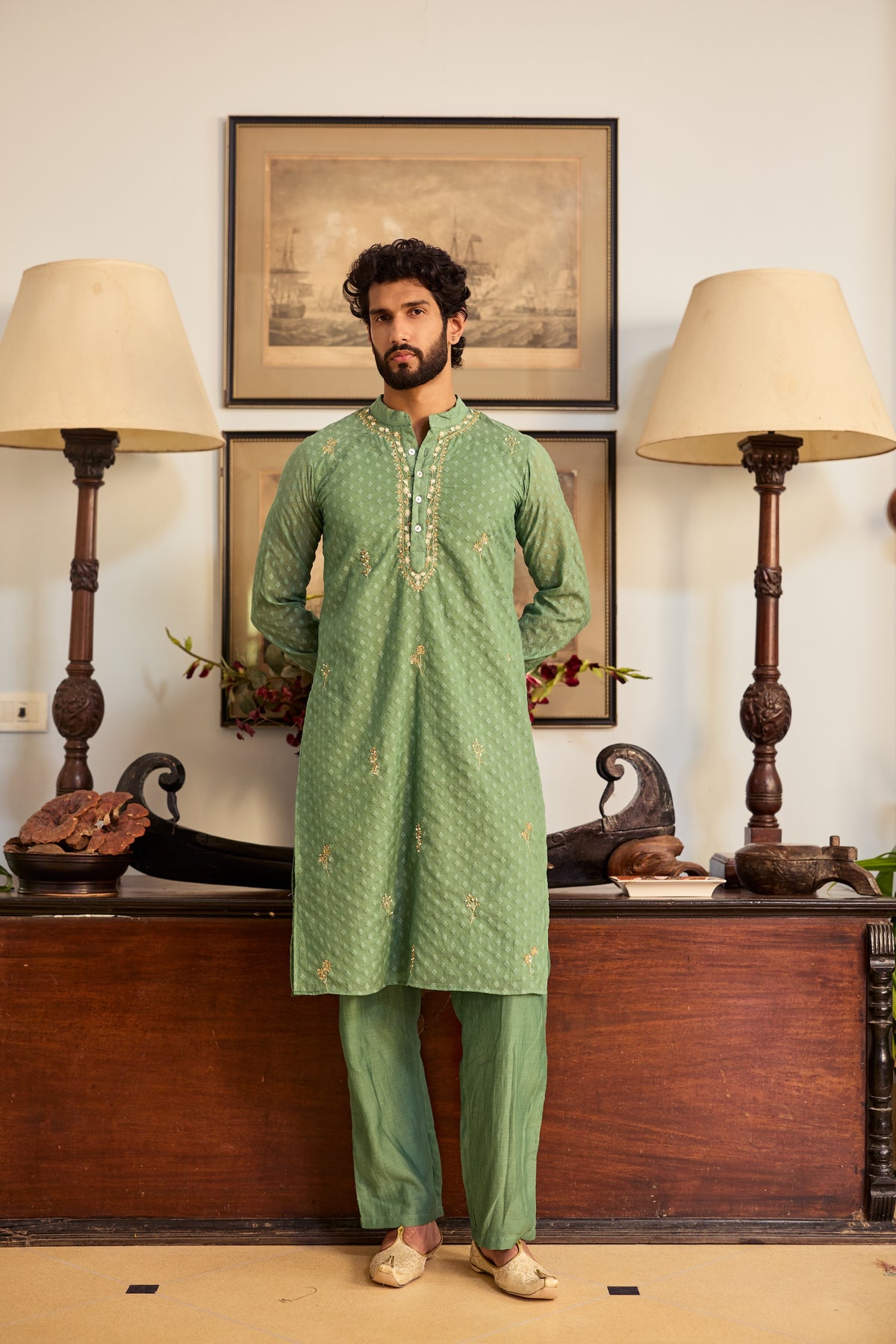 Harit Men Chanderi Kurta Set