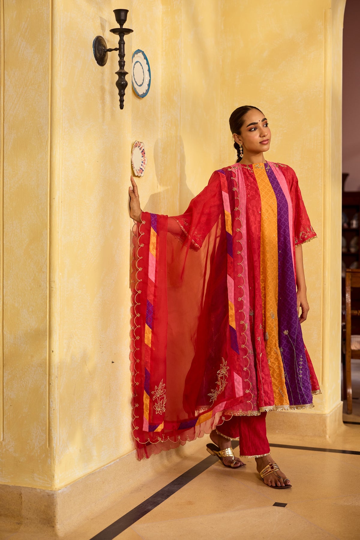 Ravya Multicoloured Chanderi Kurta Set