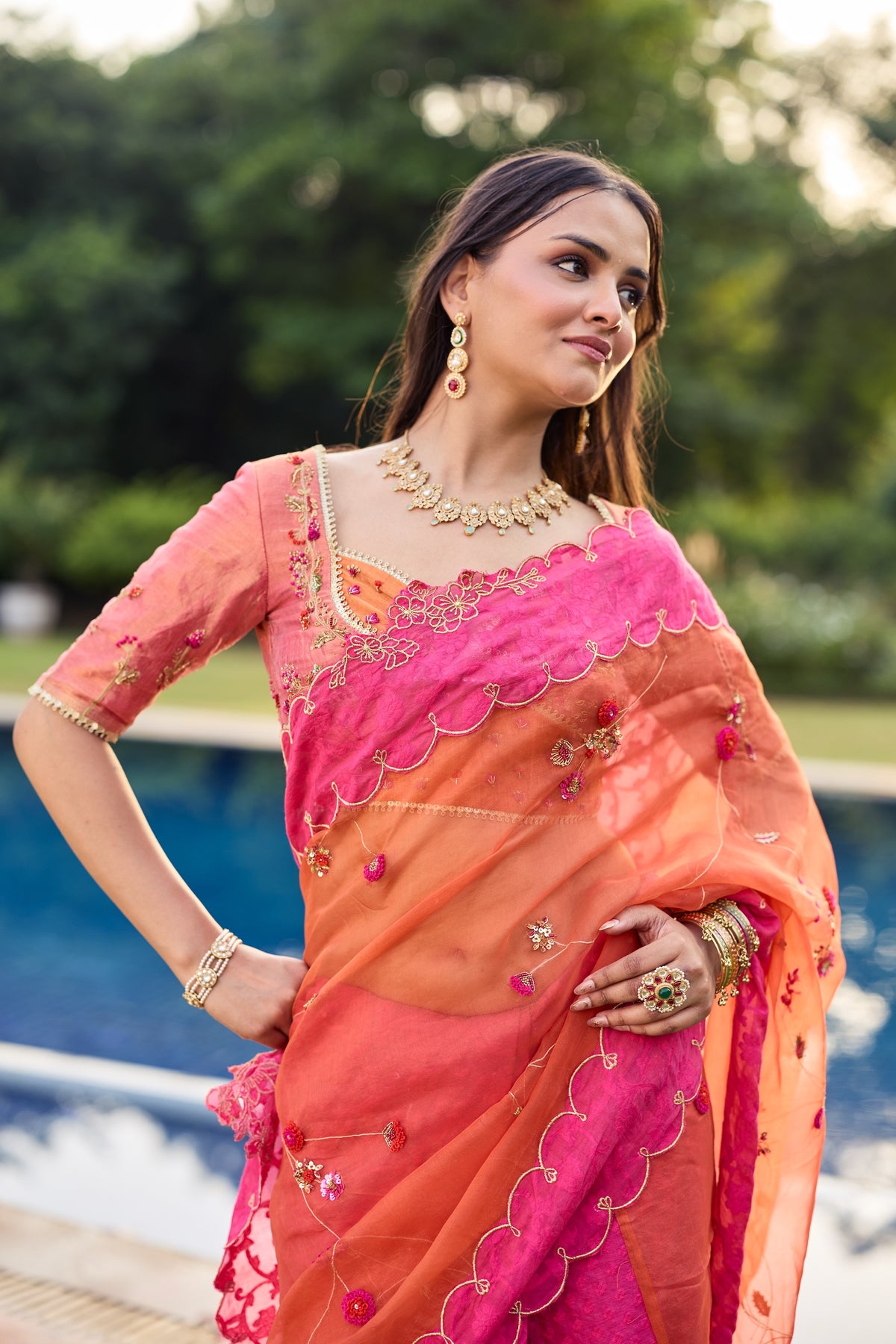 Azraq Silk Organza Sari