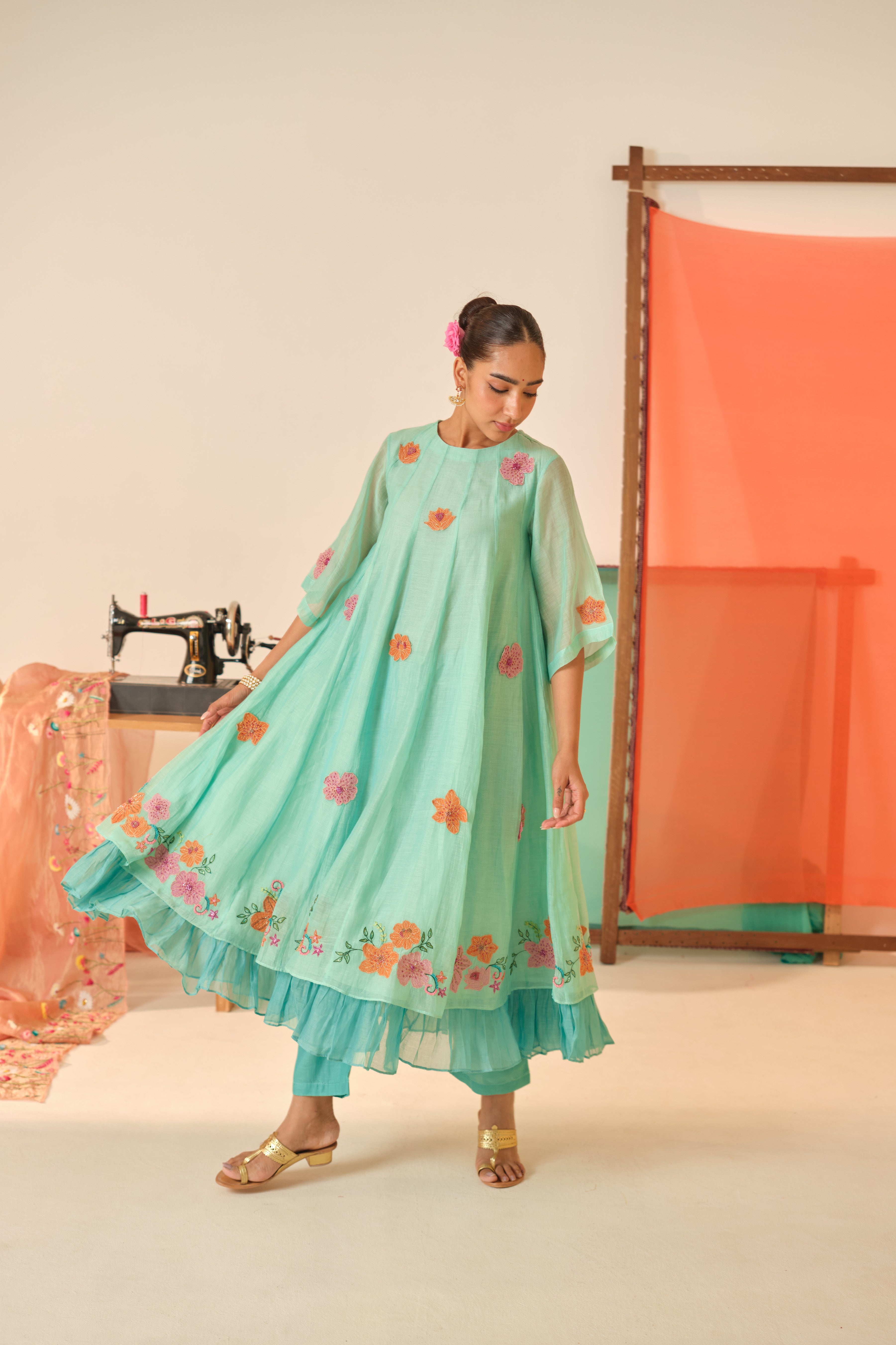 Neel Baag Chanderi Kurta Set