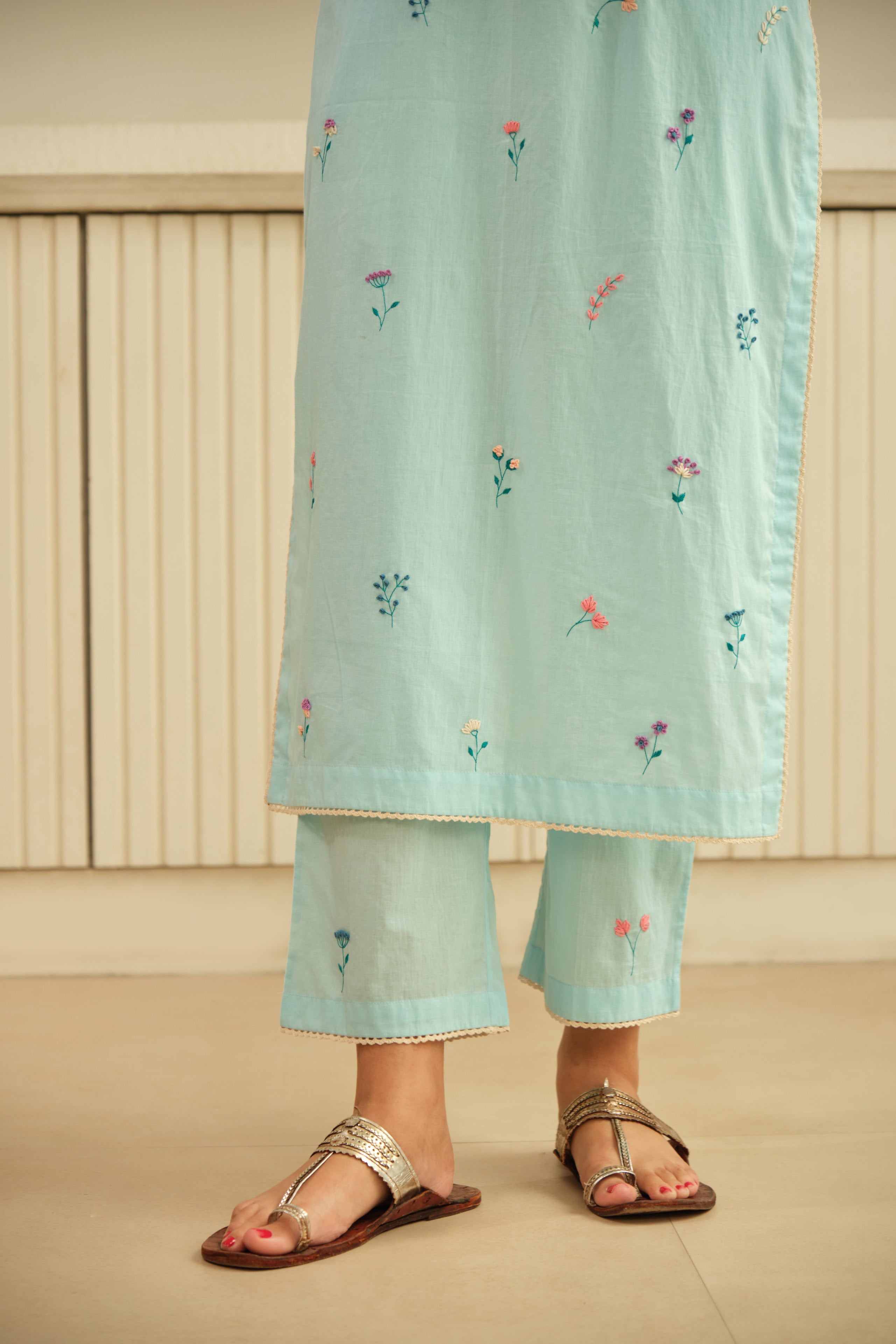 Light Blue Floral Hand Embroidered kurta Set