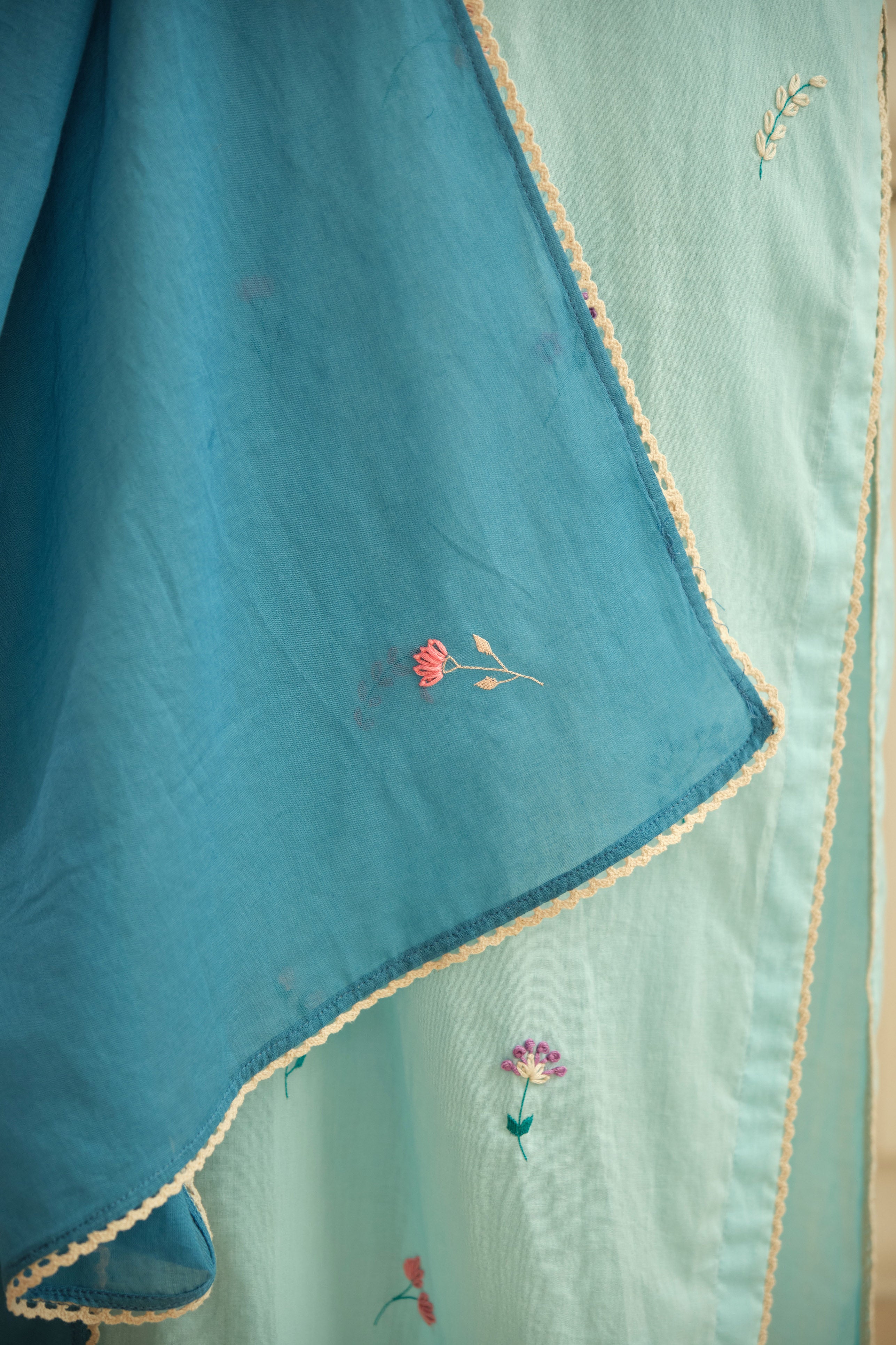Light Blue Floral Hand Embroidered kurta Set