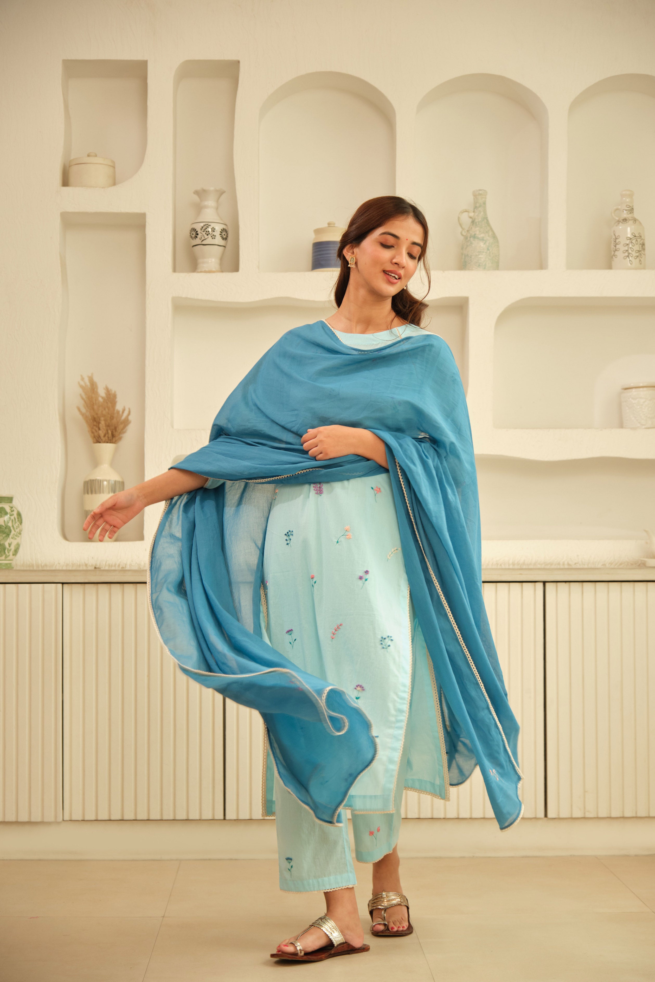 Light Blue Floral Hand Embroidered kurta Set