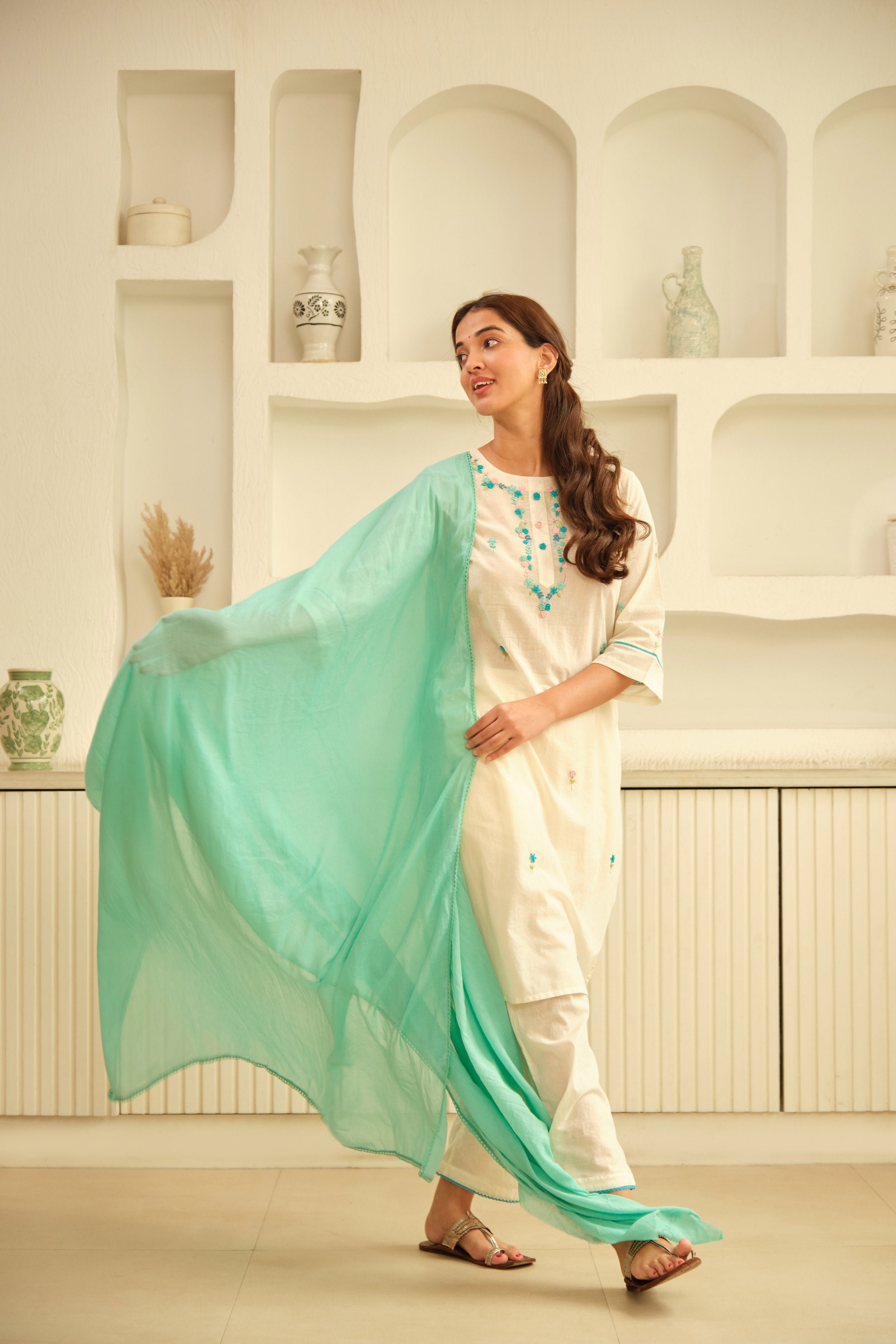 Aqua Blue Cotton Dupatta
