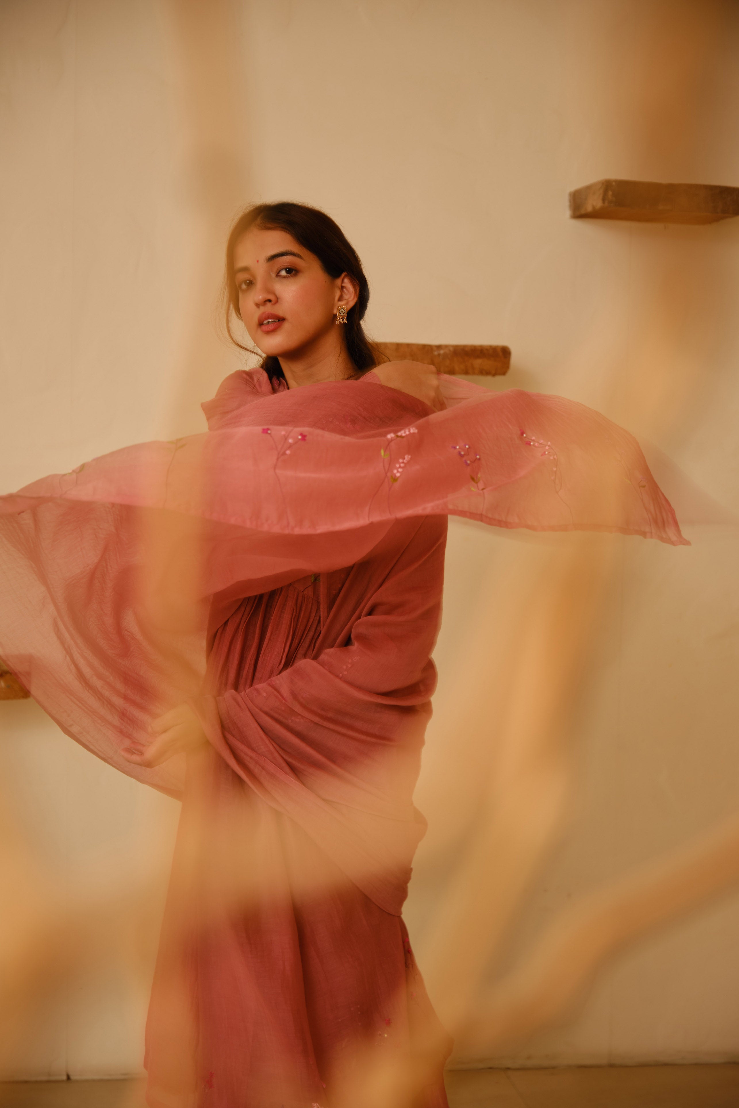 Mauve Floral Hand Embroidered Chanderi Kurta Set