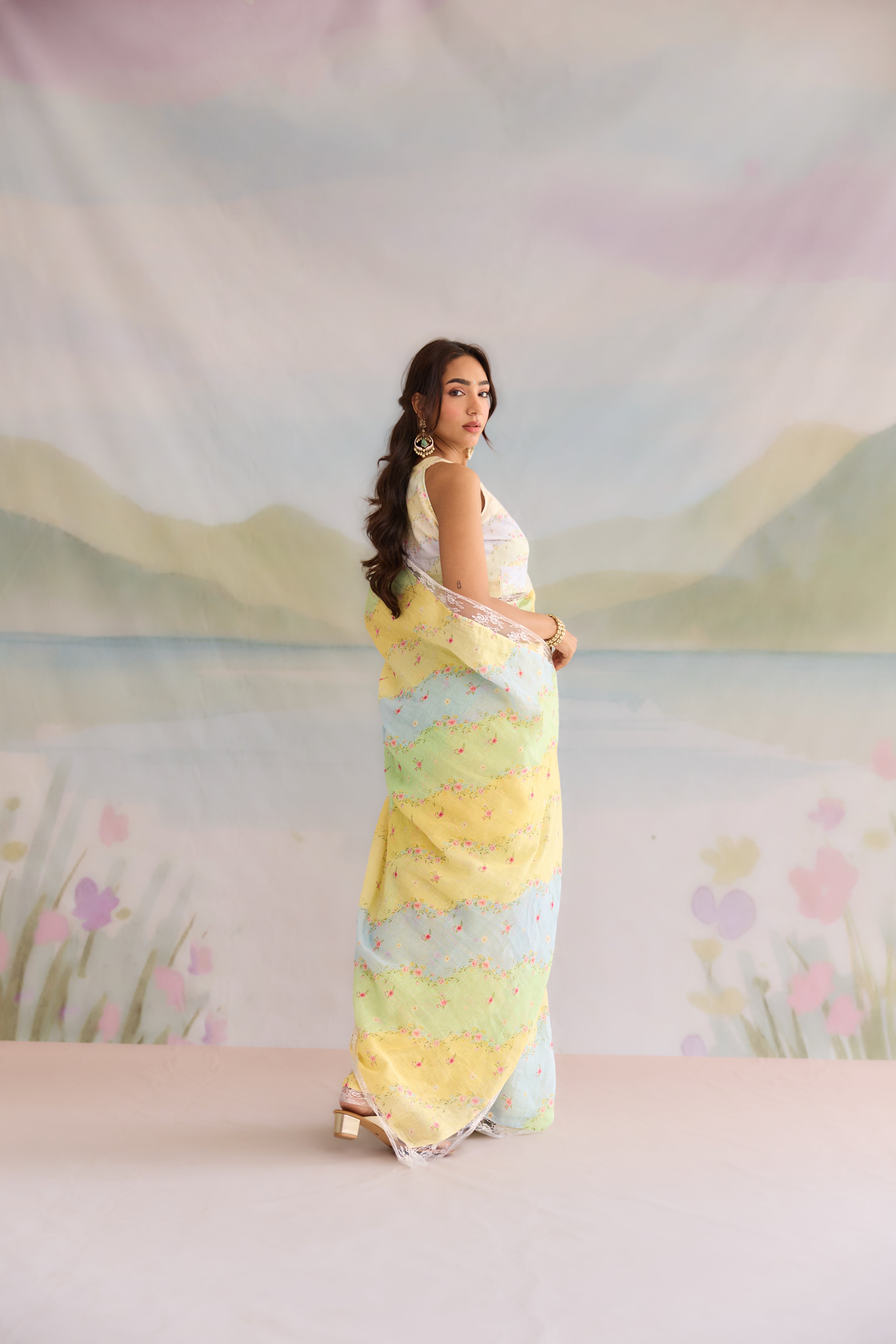 Gul Sanjh Linen Sari