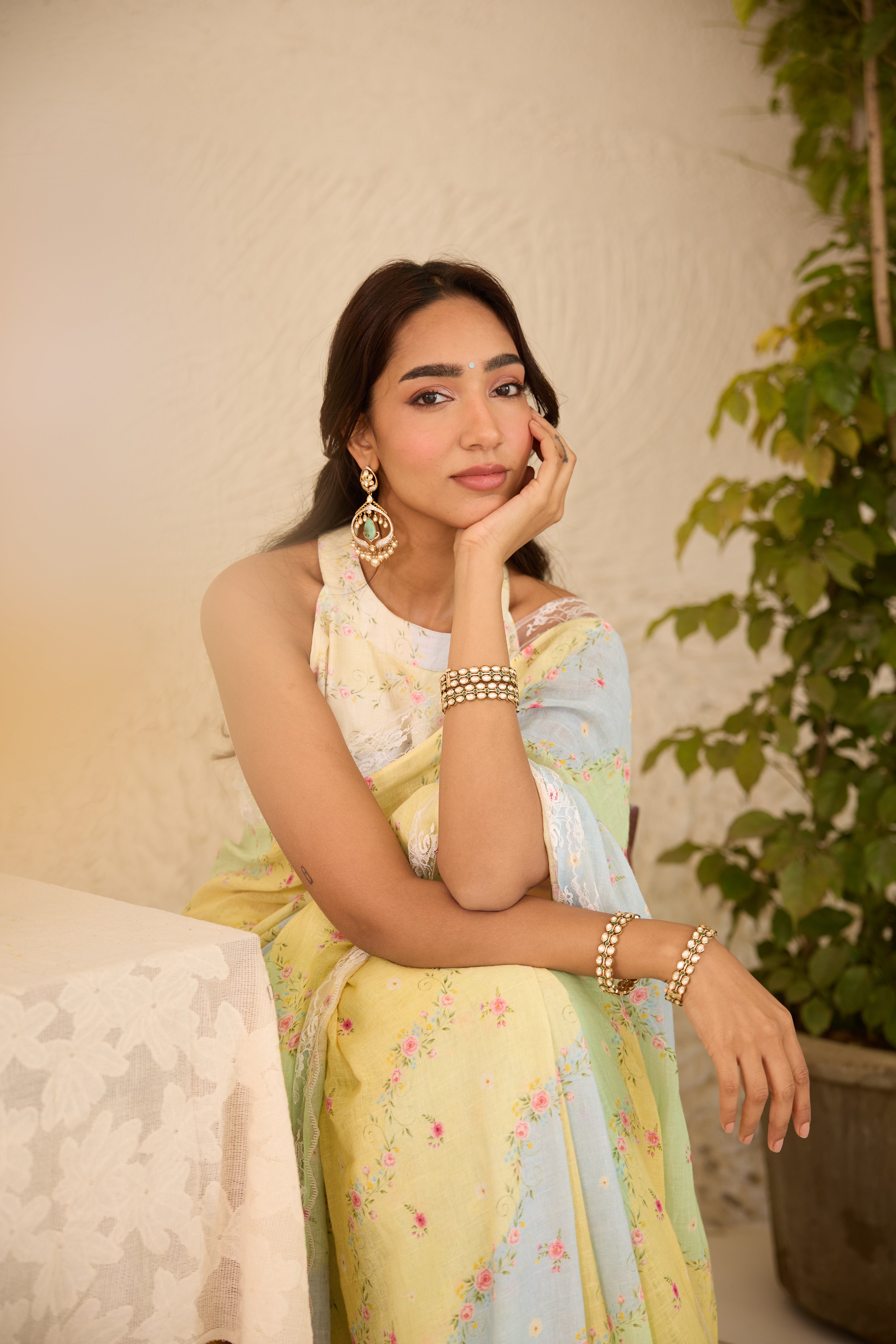 Gul Sanjh Linen Sari