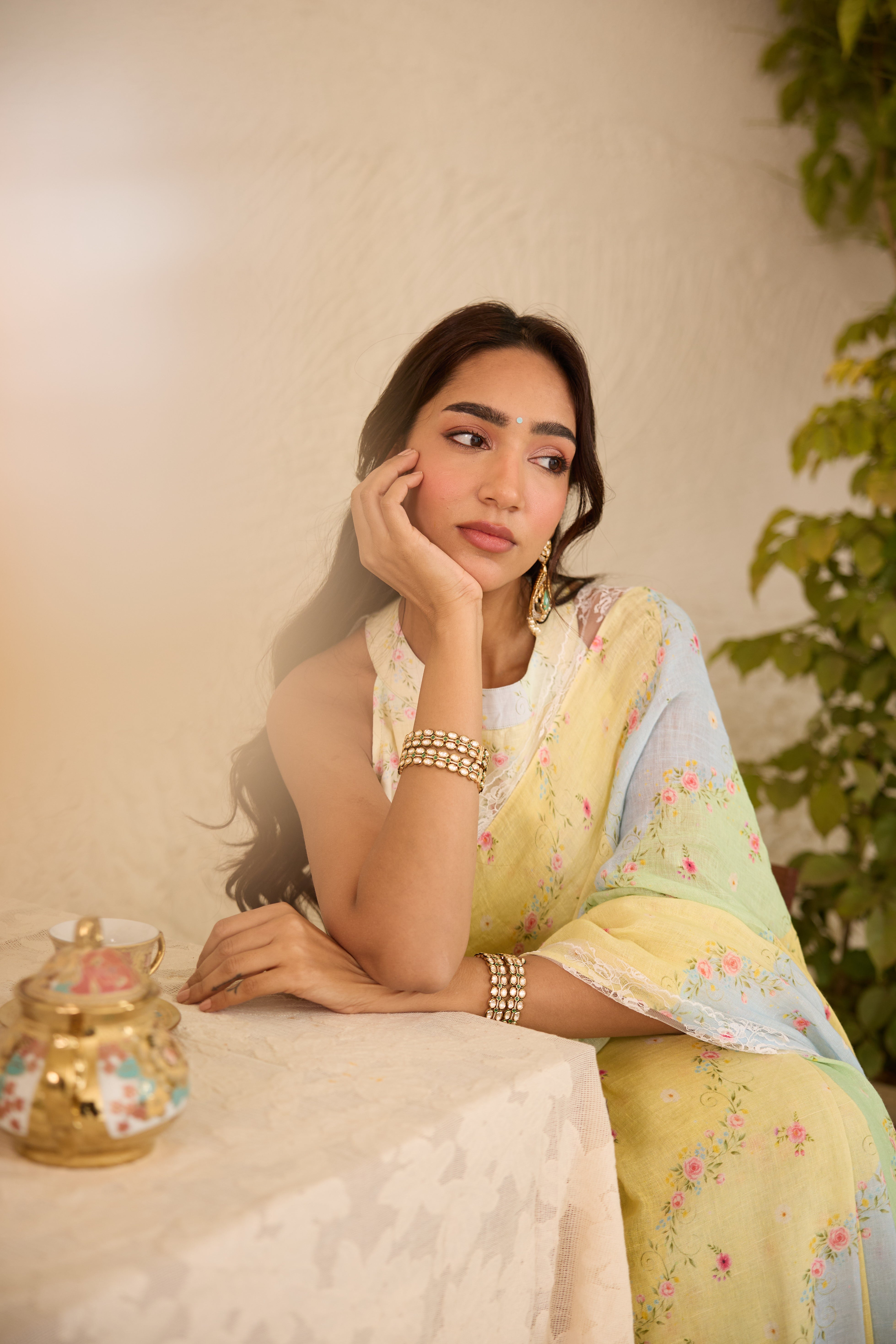 Gul Sanjh Linen Sari