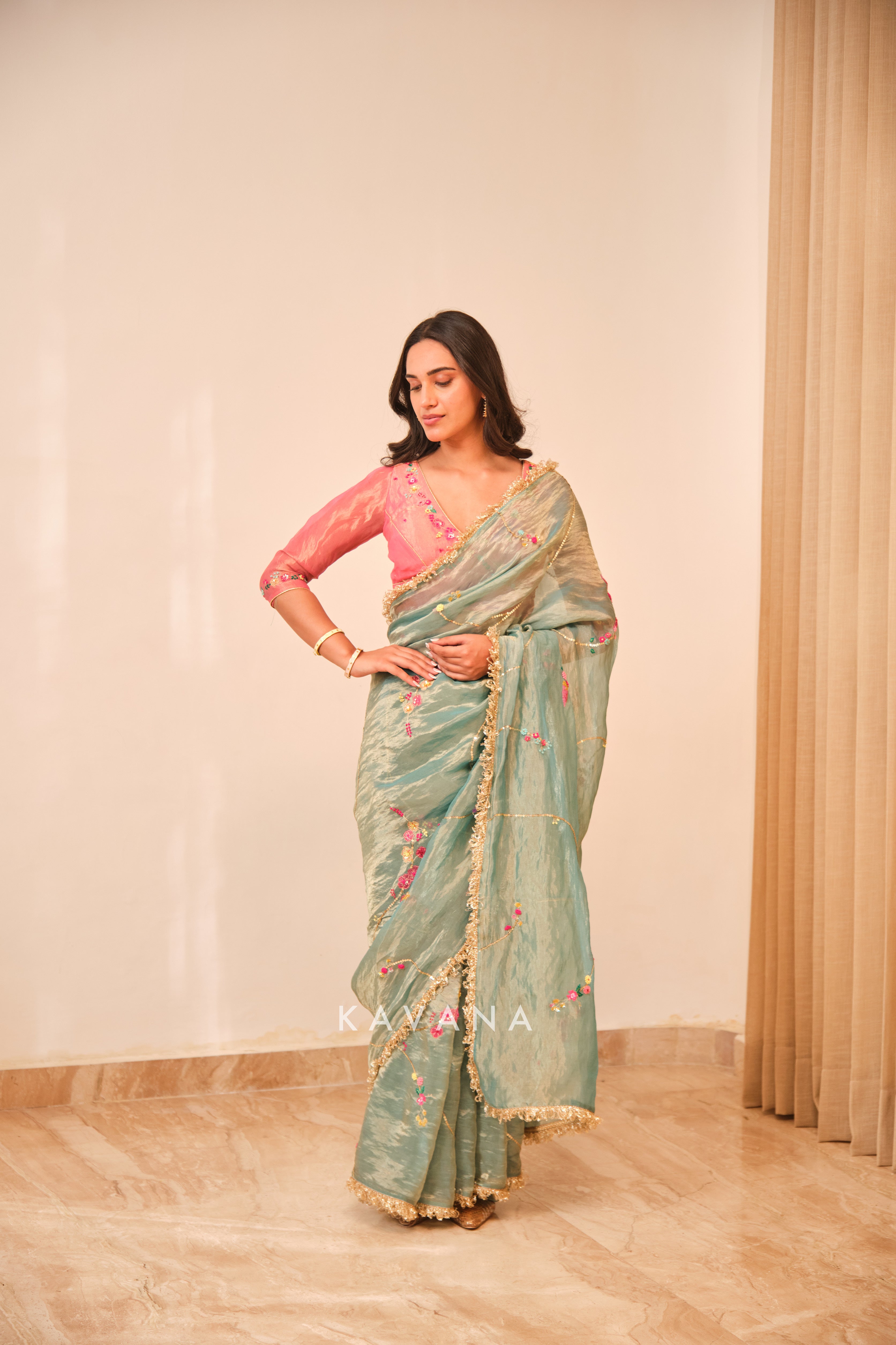Emerald bloom sari