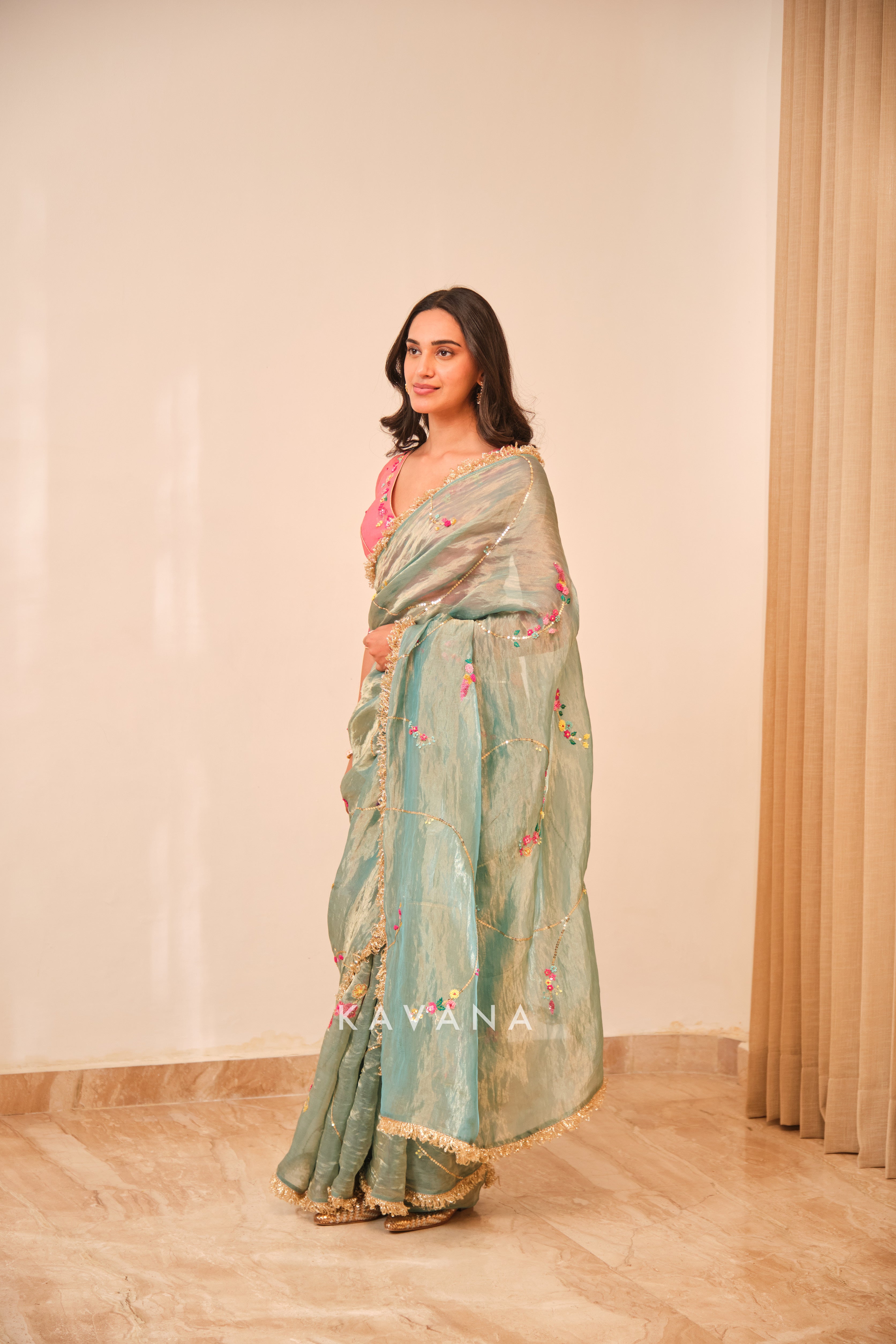 Emerald bloom sari