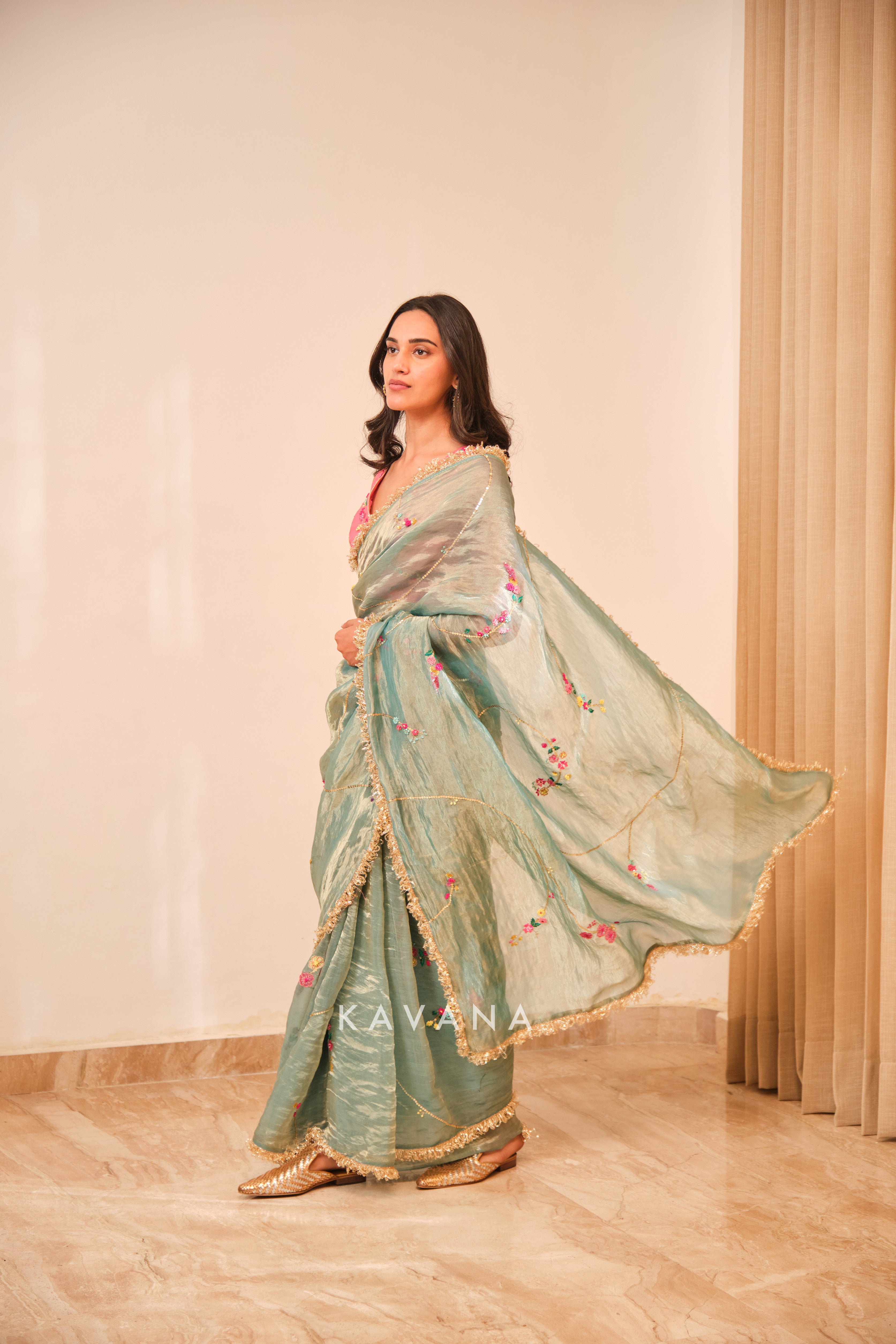 Emerald bloom sari