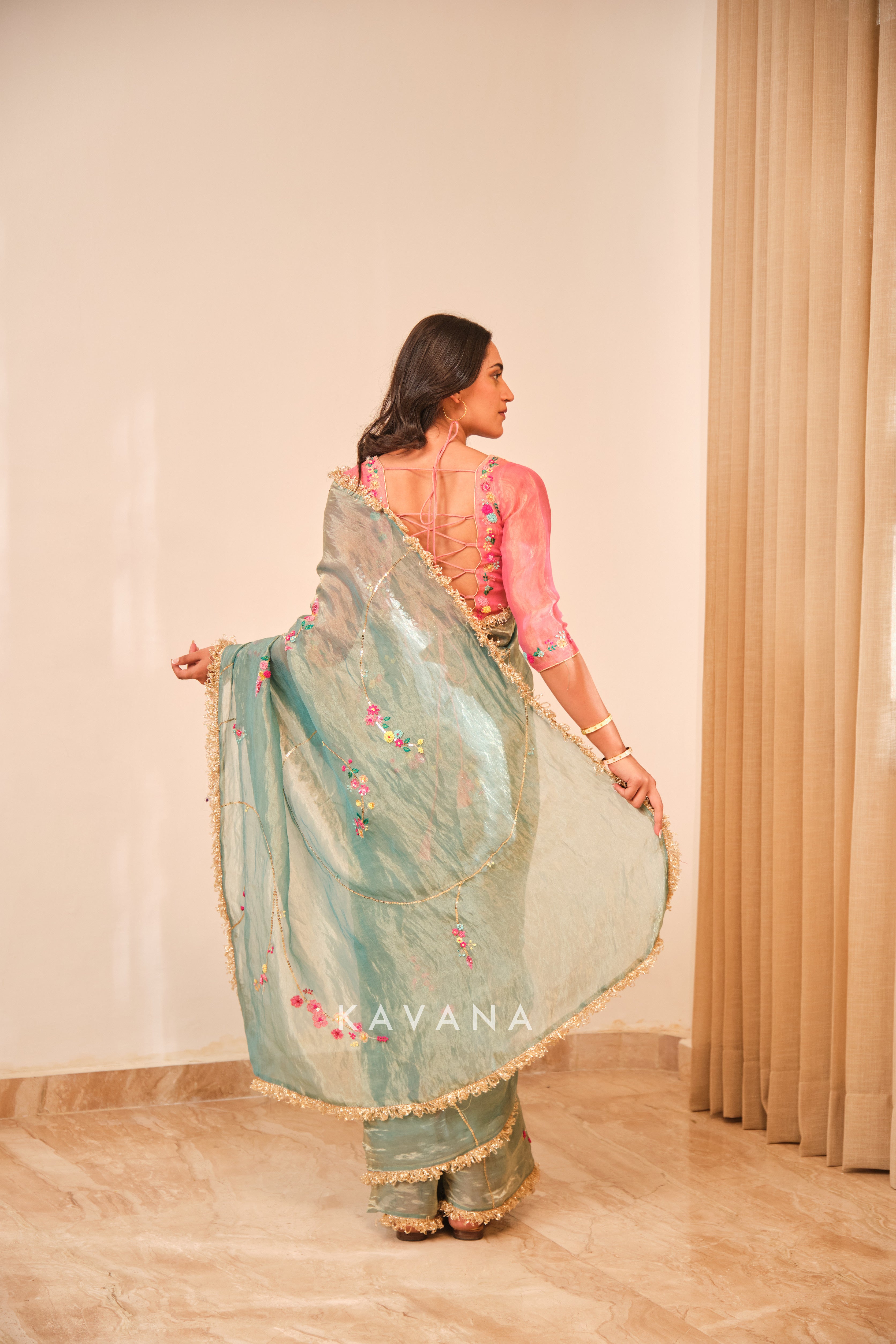 Emerald bloom sari