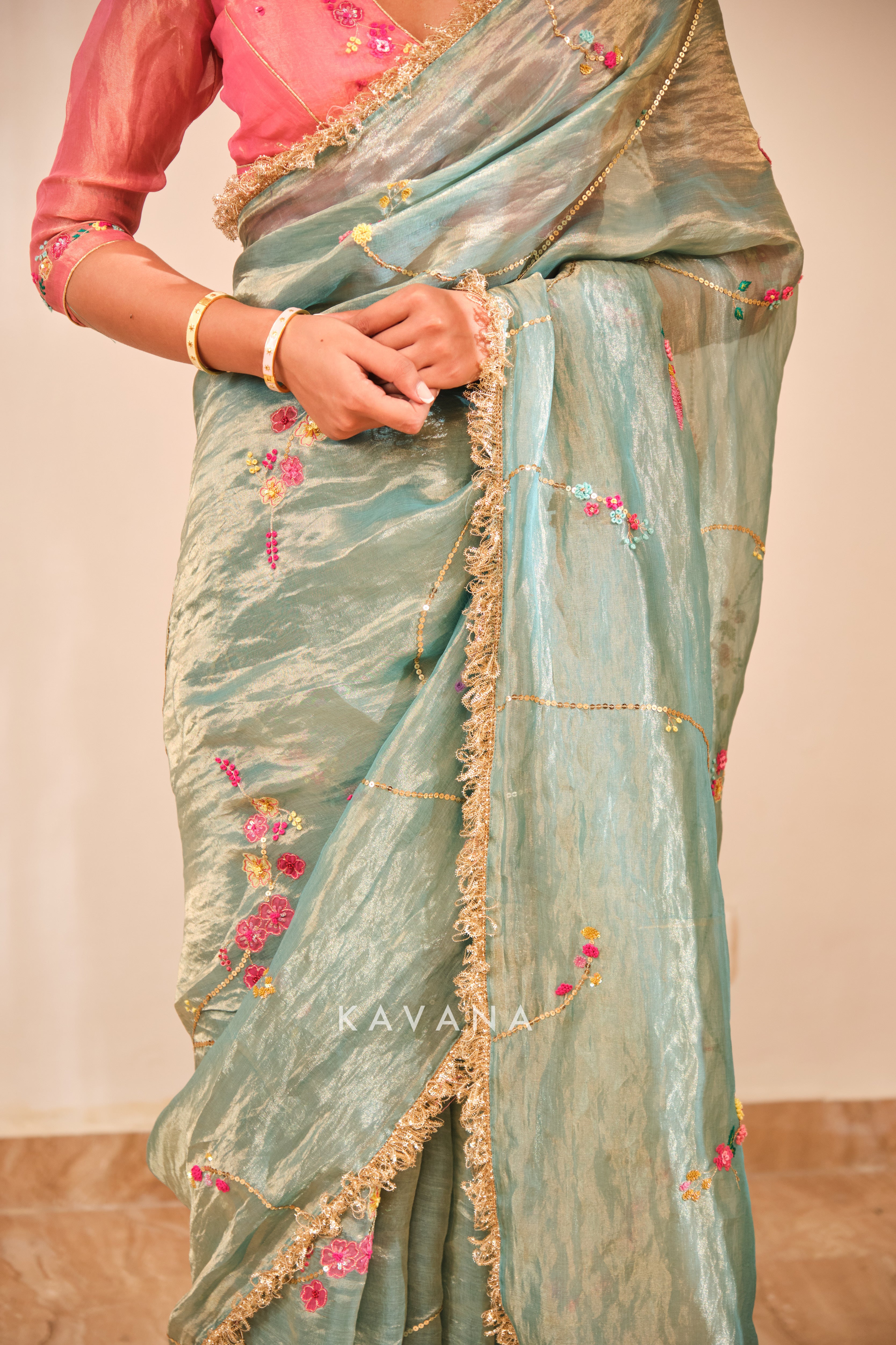 Emerald bloom sari