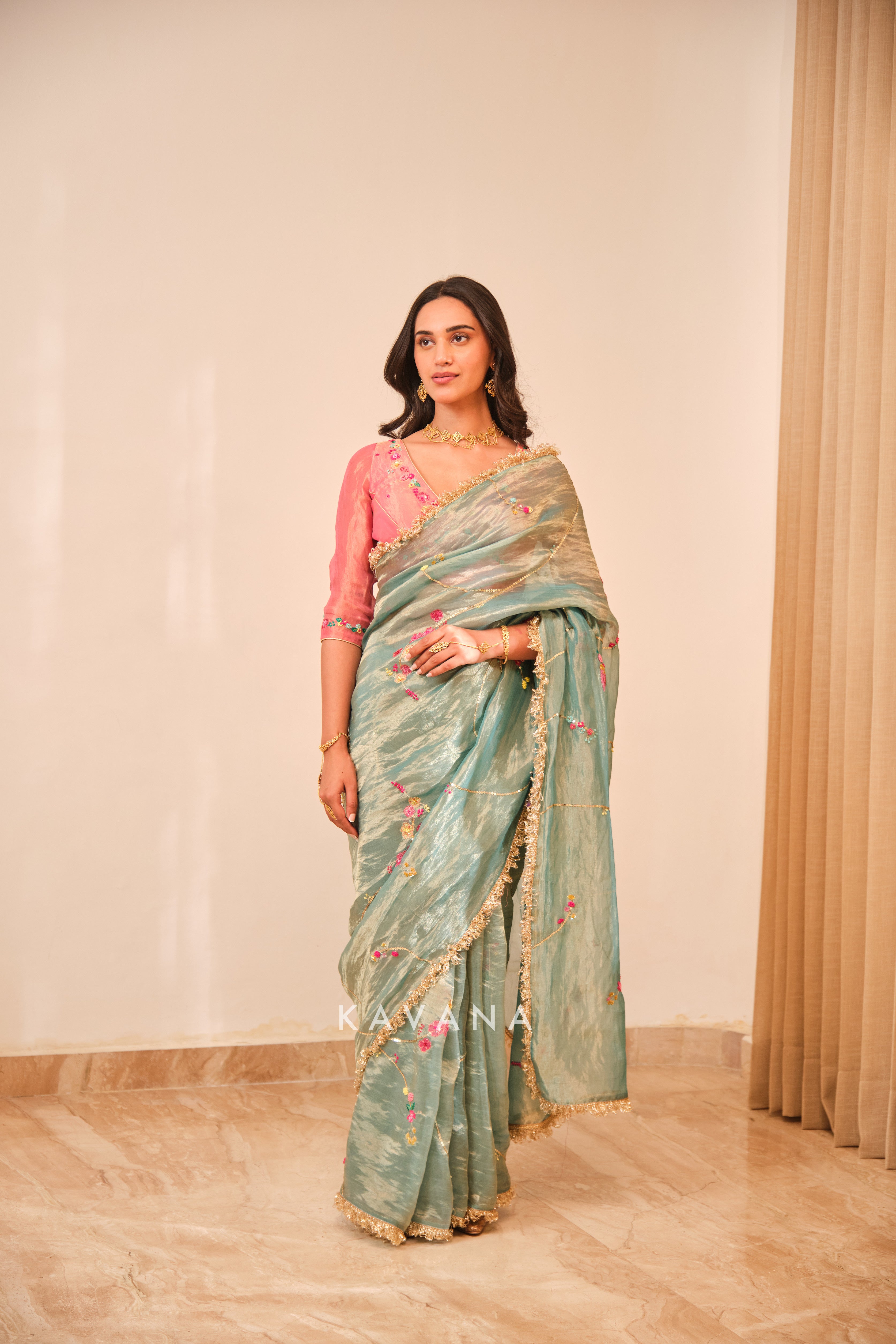 Emerald bloom sari