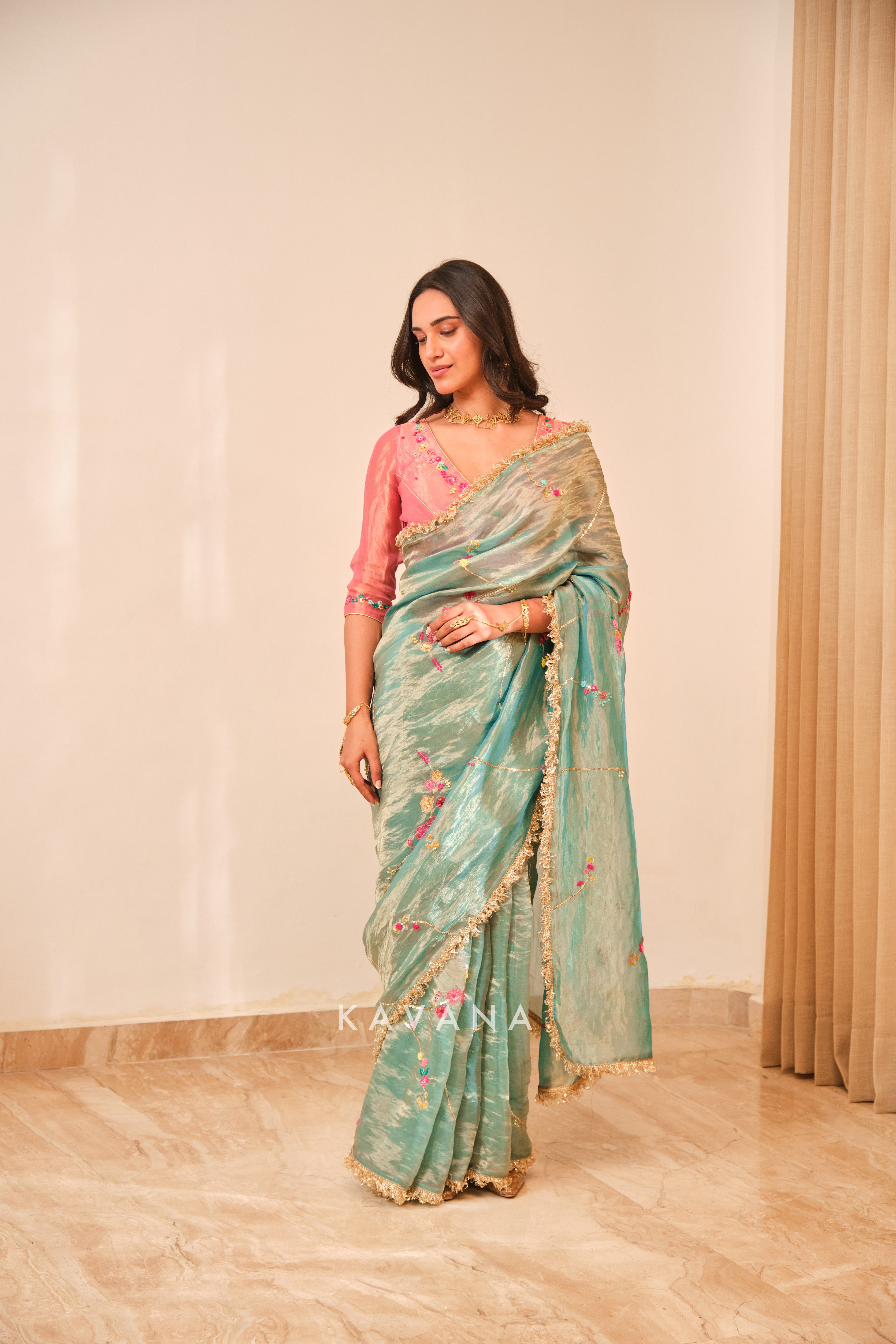Emerald bloom sari