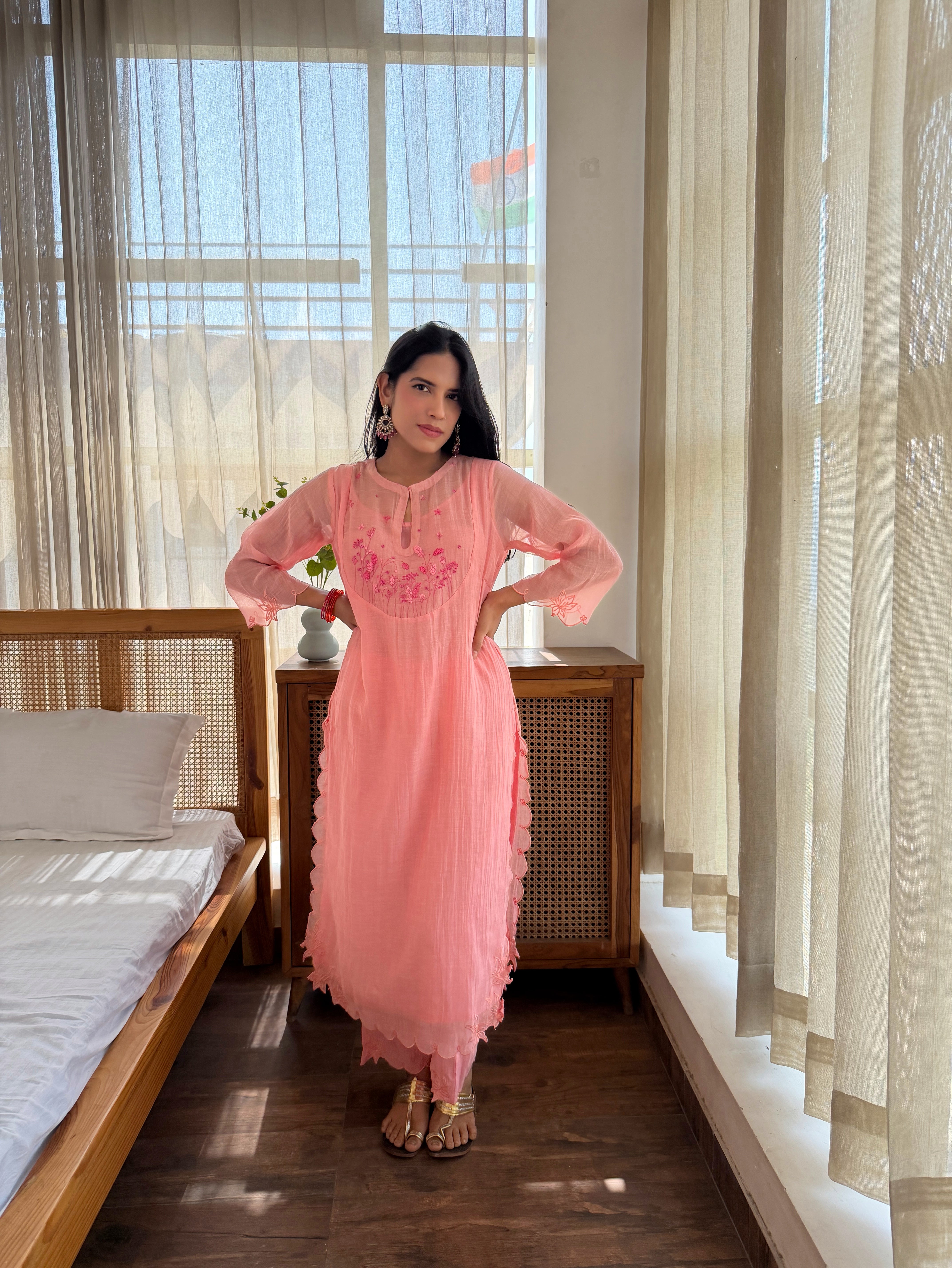 Peach MIshri Chanderi Kurta Set