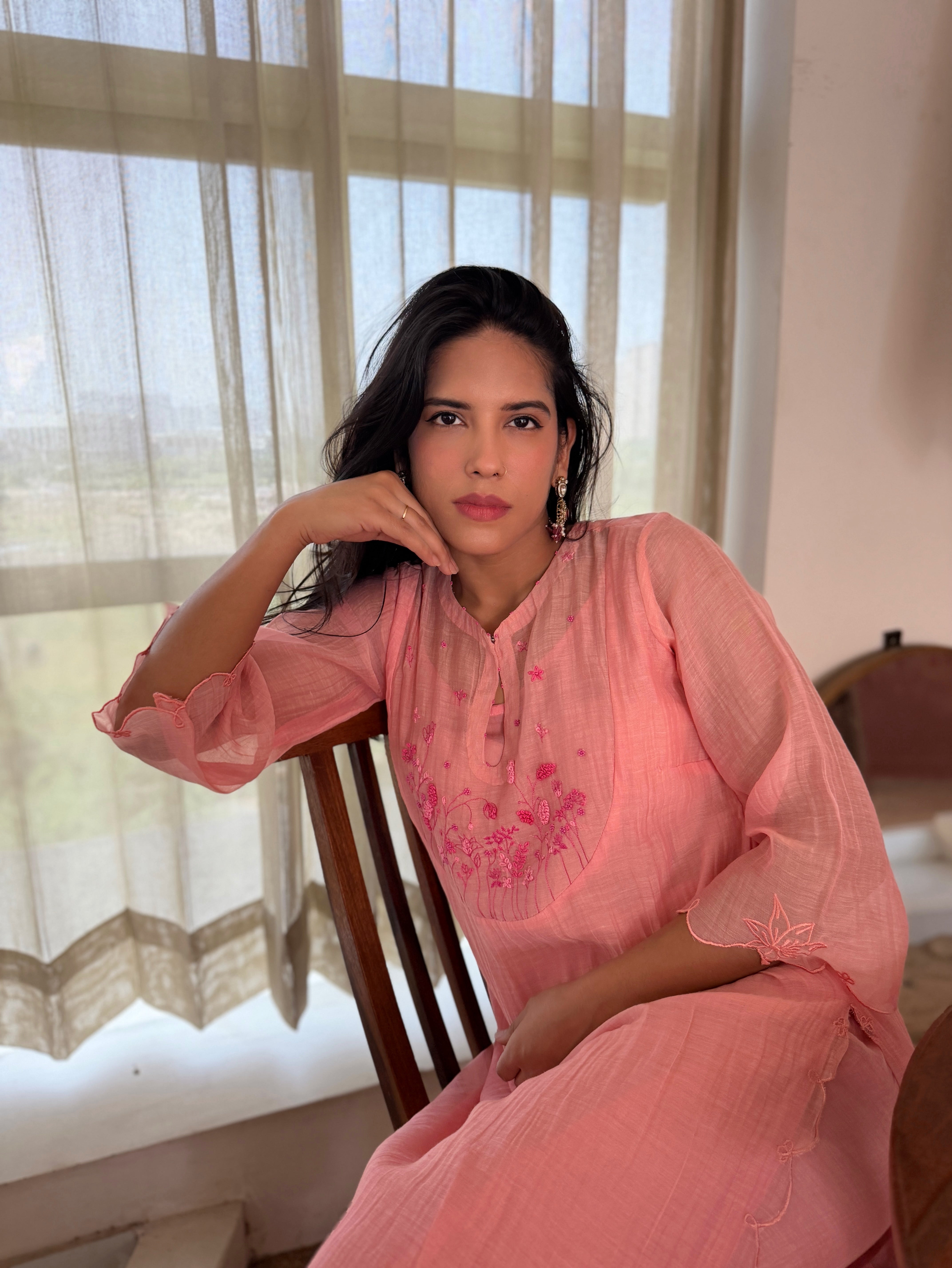 Peach MIshri Chanderi Kurta Set