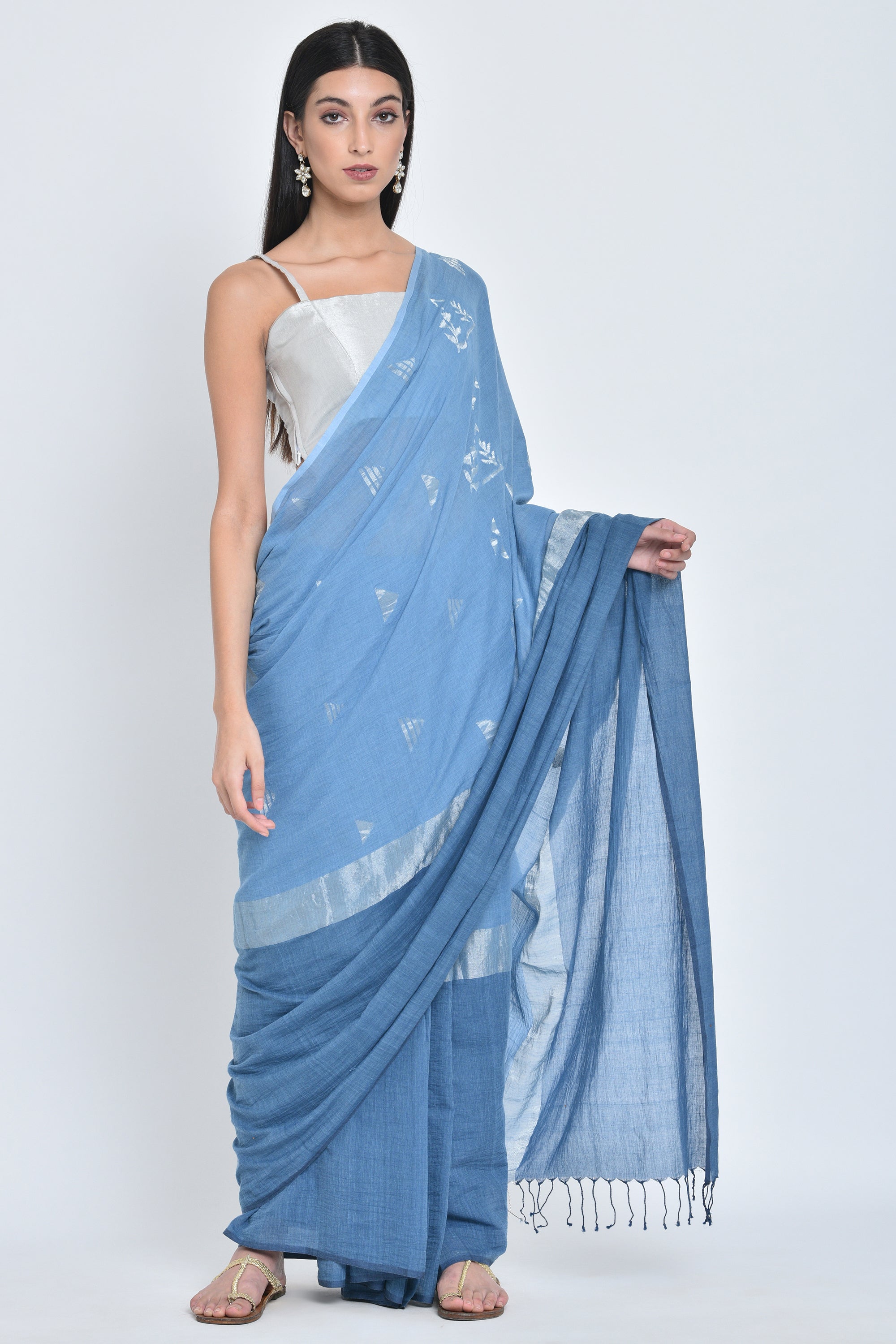 Ishi |Hanwoven Jamdani Organic Cotton Sari - kavana.in