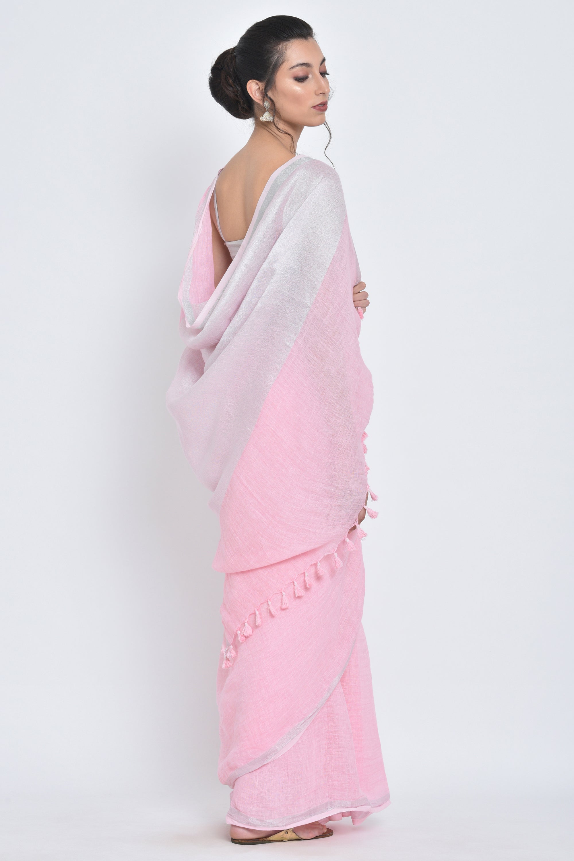 Savni I Handwoven Pink Linen Sari - kavana.in