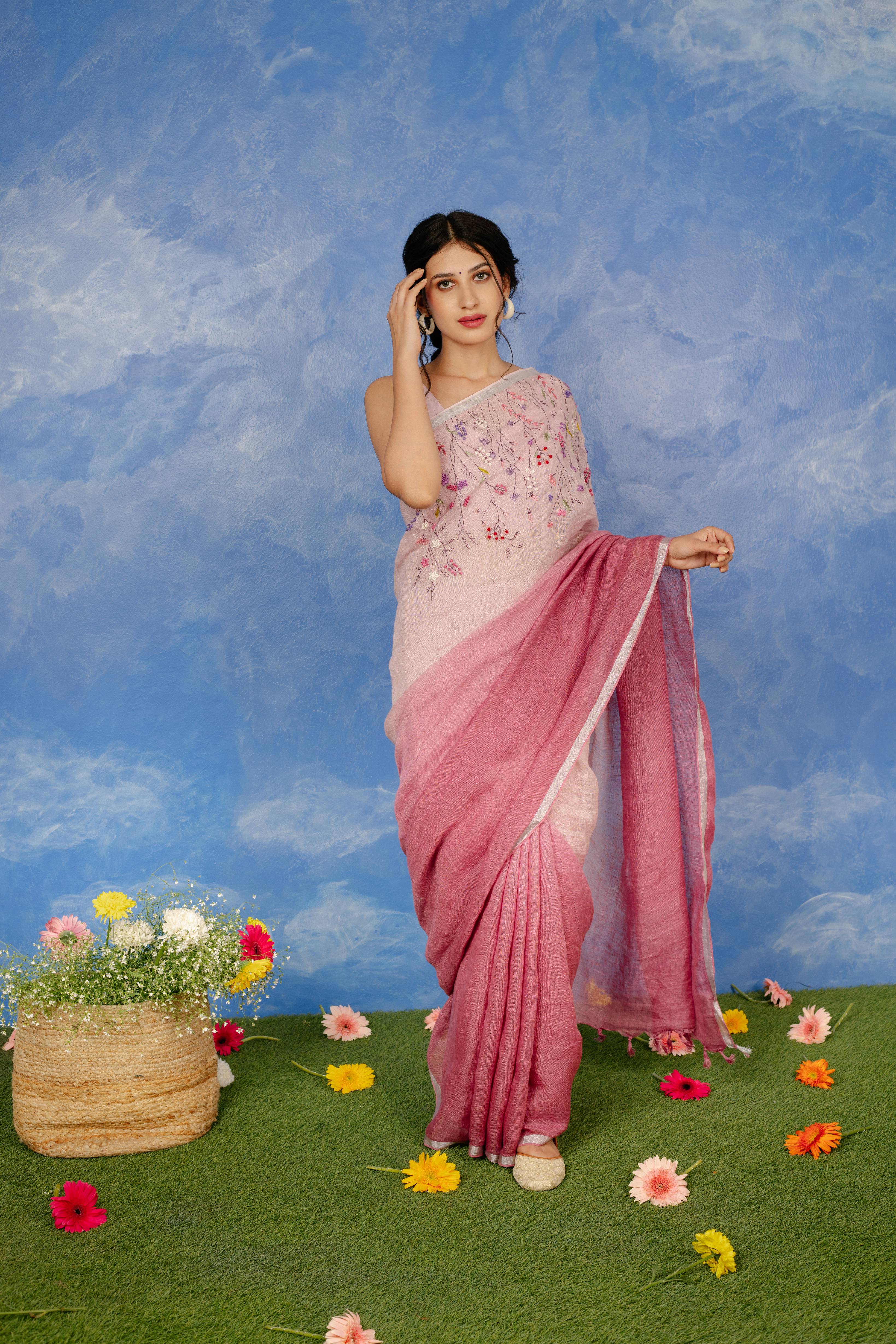 Gulkand Linen Sari