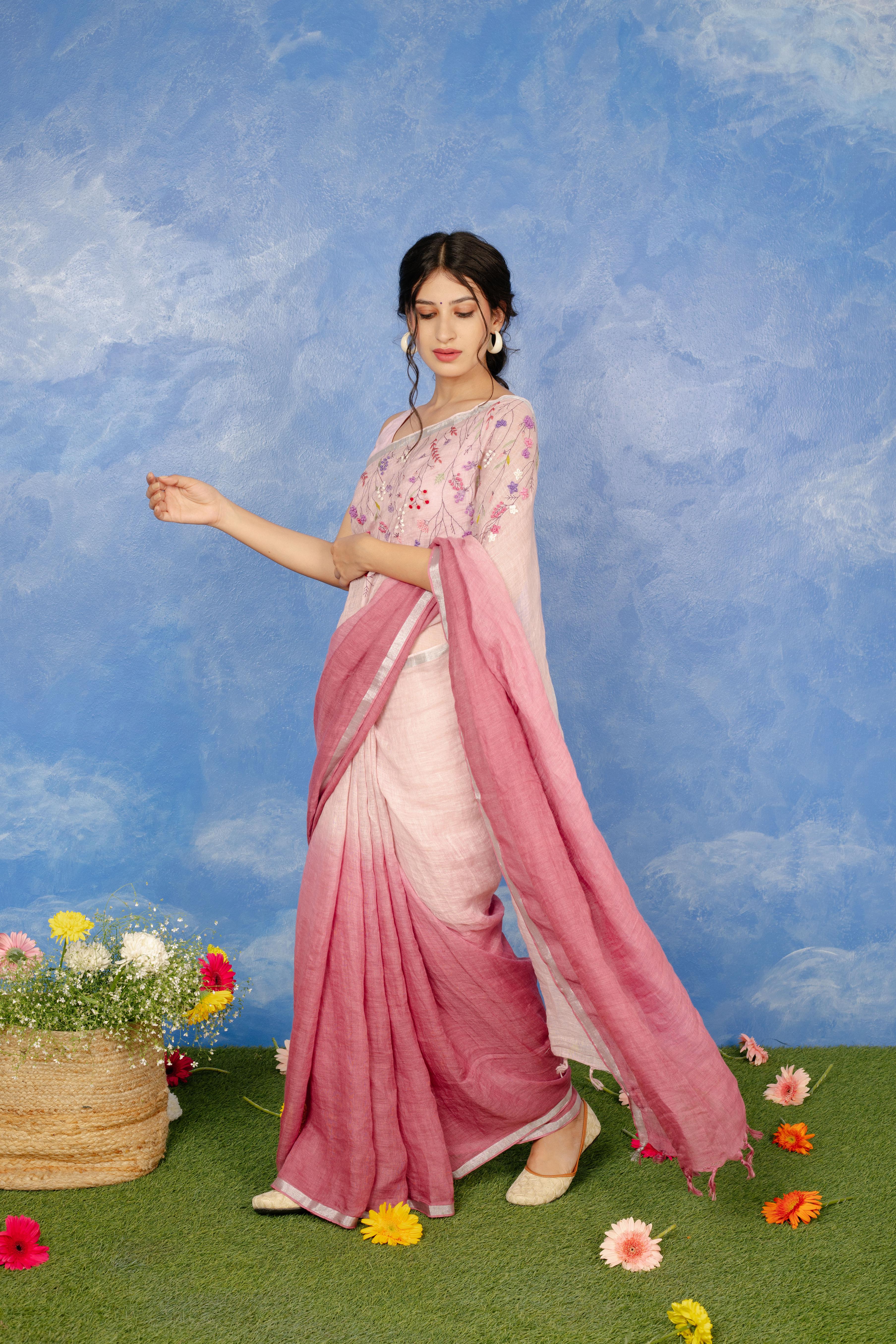Gulkand Linen Sari
