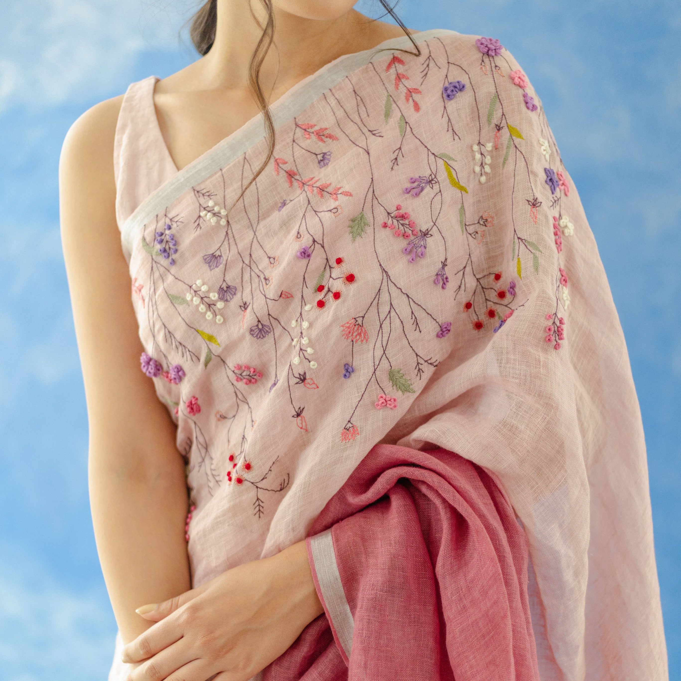 Gulkand Linen Sari