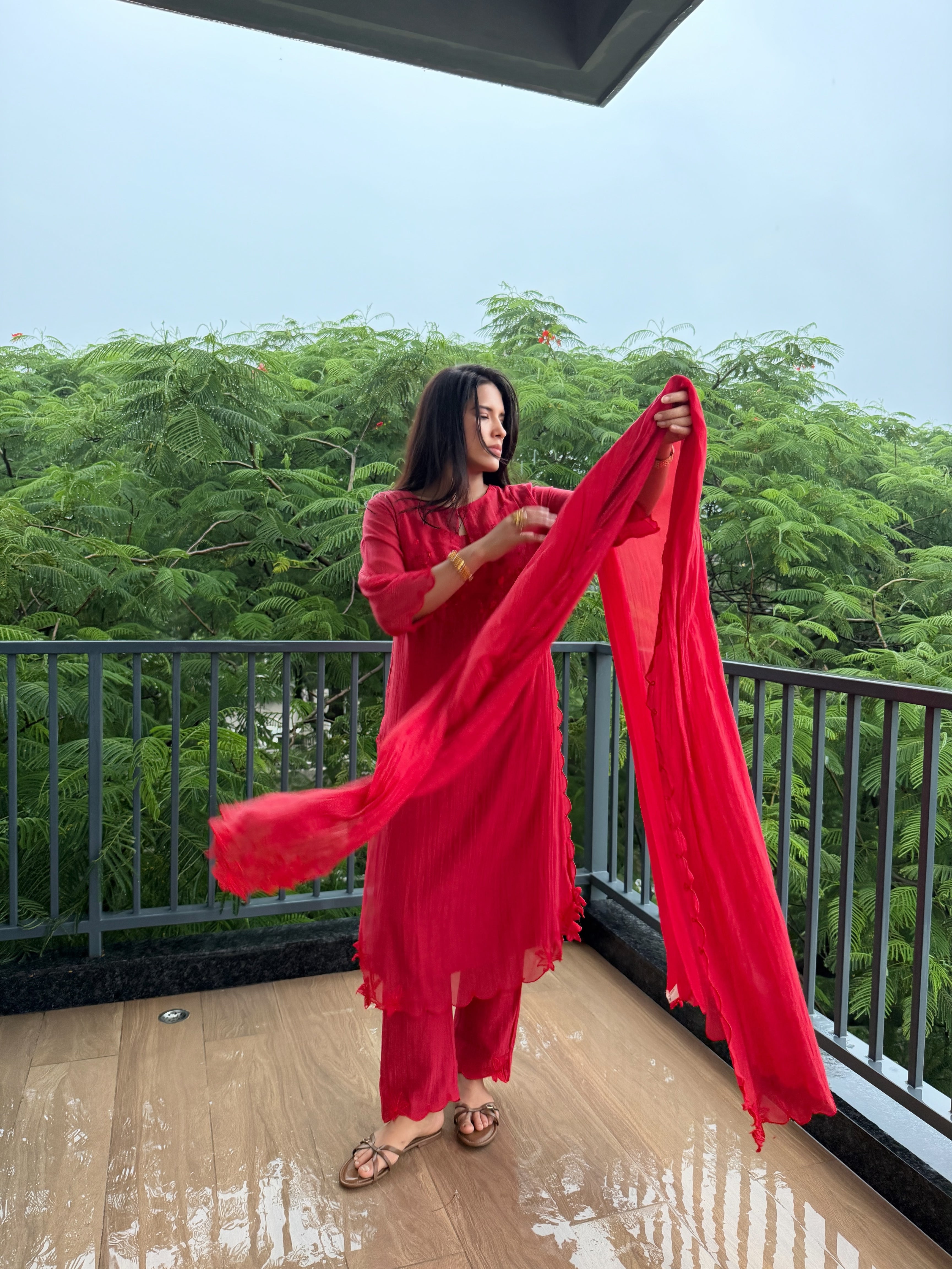 Red Mishri Chanderi Kurta Set