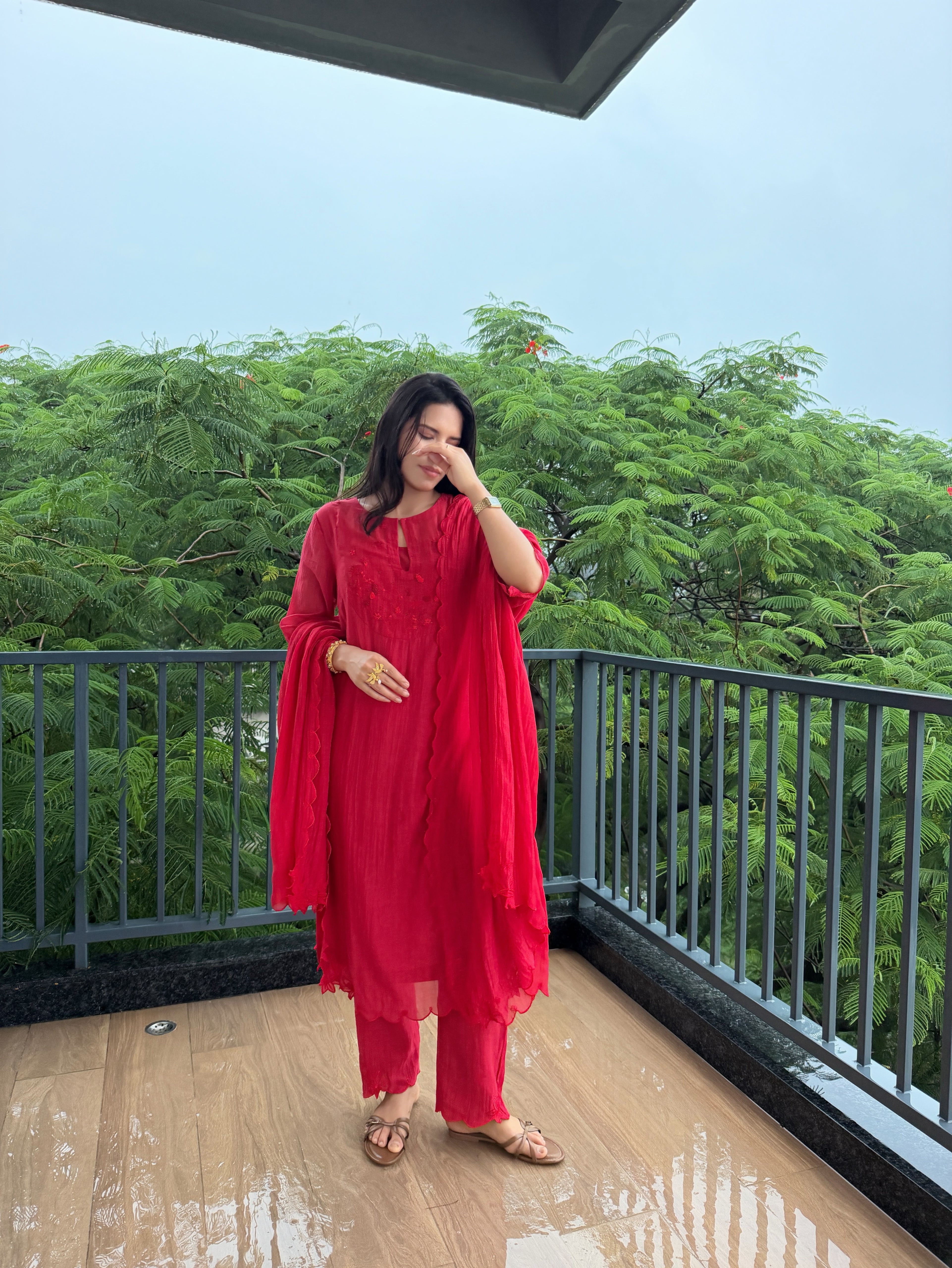 Red Mishri Chanderi Kurta Set