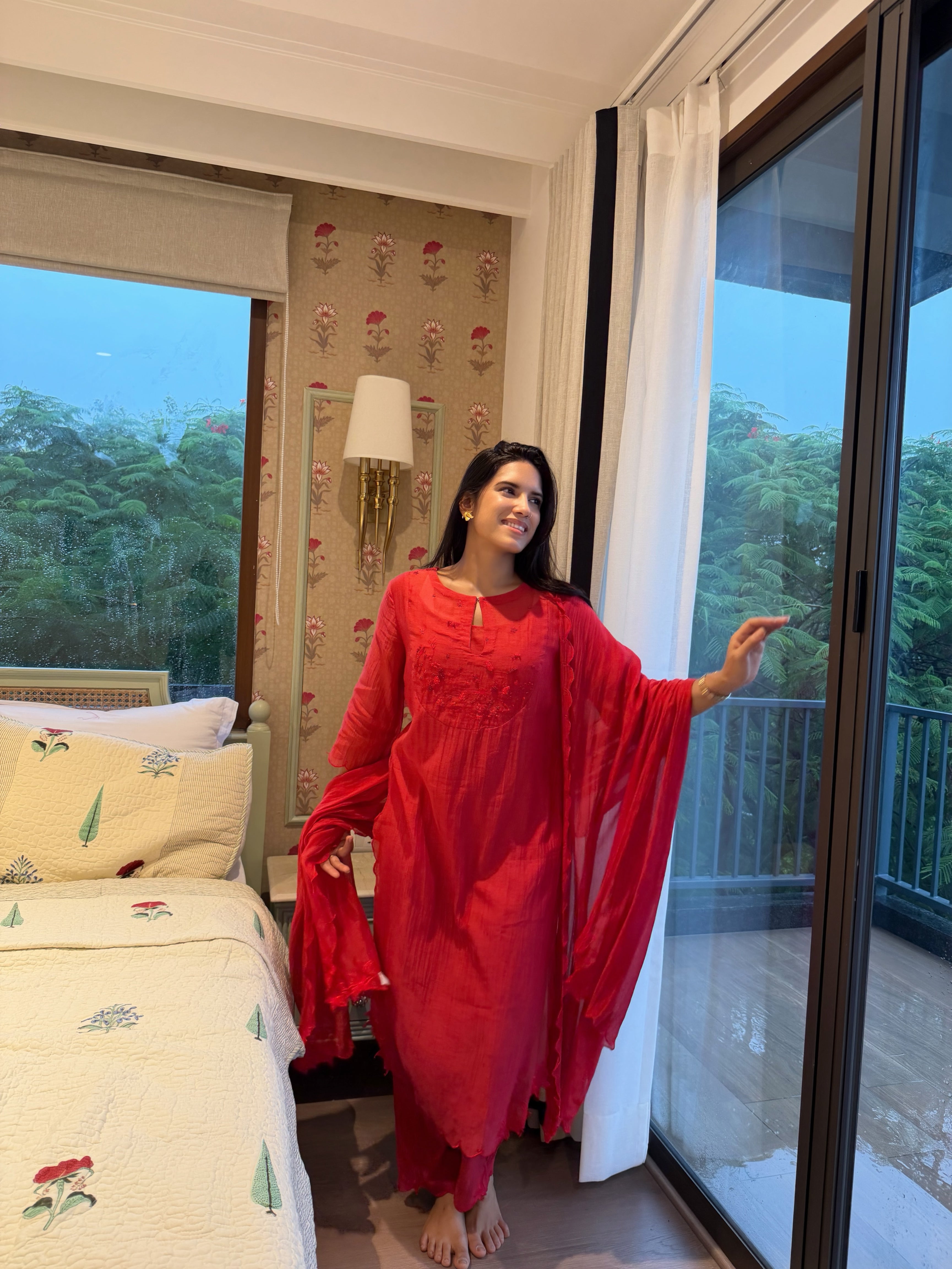 Red Mishri Chanderi Kurta Set