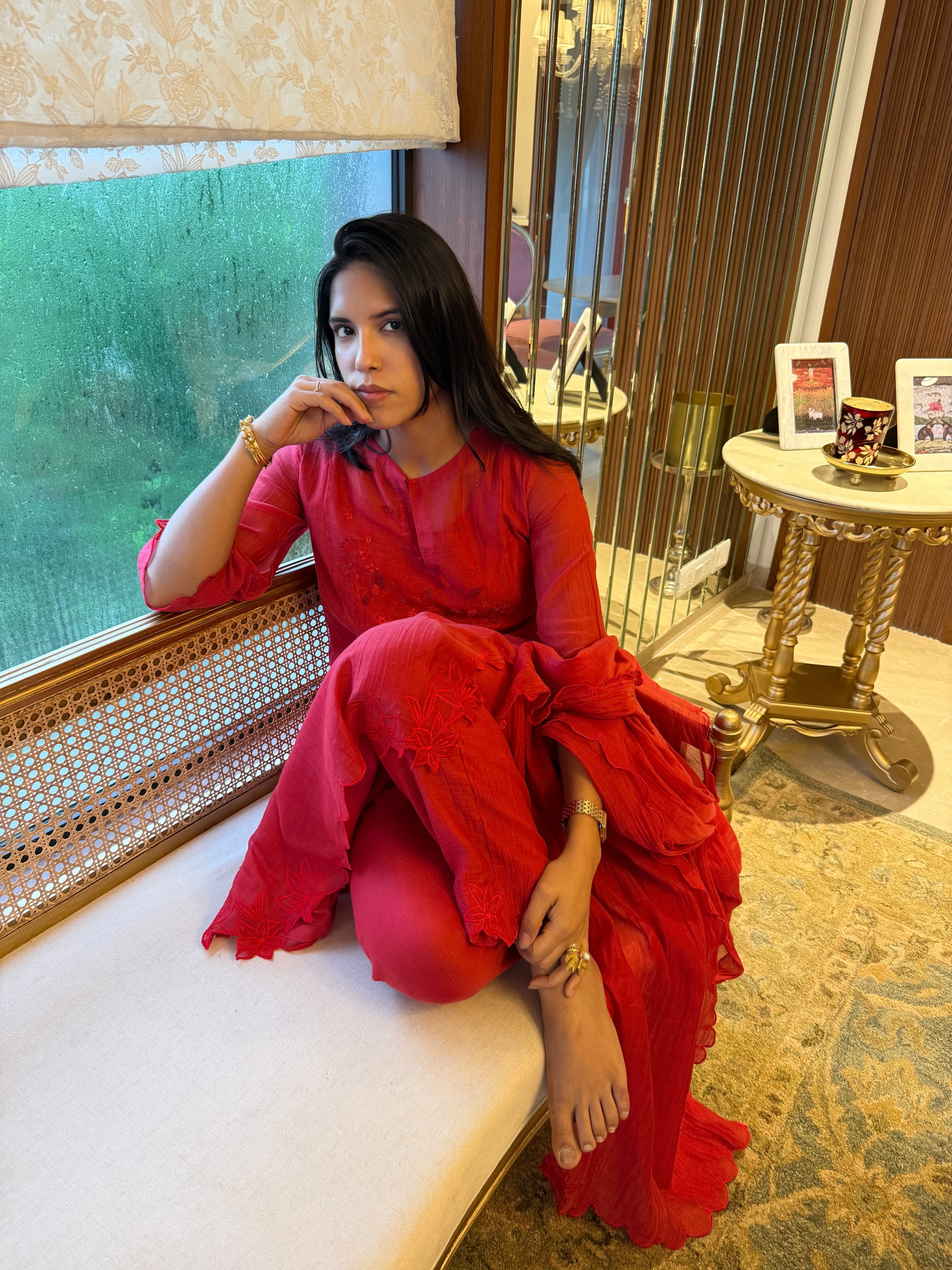 Red Mishri Chanderi Kurta Set
